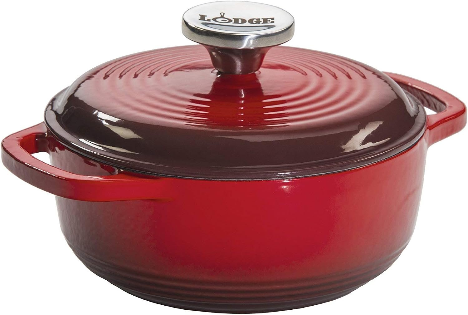 Lodge 1.5 Quart Enameled Cast Iron Dutch Oven with Lid – Dual Handles – Oven Safe up to 500° F or on Stovetop – Use to Marinate, Cook, Bake, Refrigerate and Serve – Red