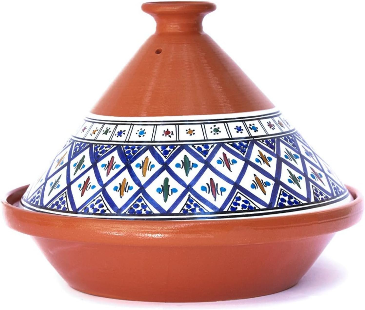 Kamsah Tagine Pot for Cooking and Flavor Enrichment – Large Clay Pot 12”, 5.5 QT – Non-Stick Handmade Cookware – Moroccan Ceramic Pots for Cooking with Lid & Serving Bowl – Bohemian Classic Blue