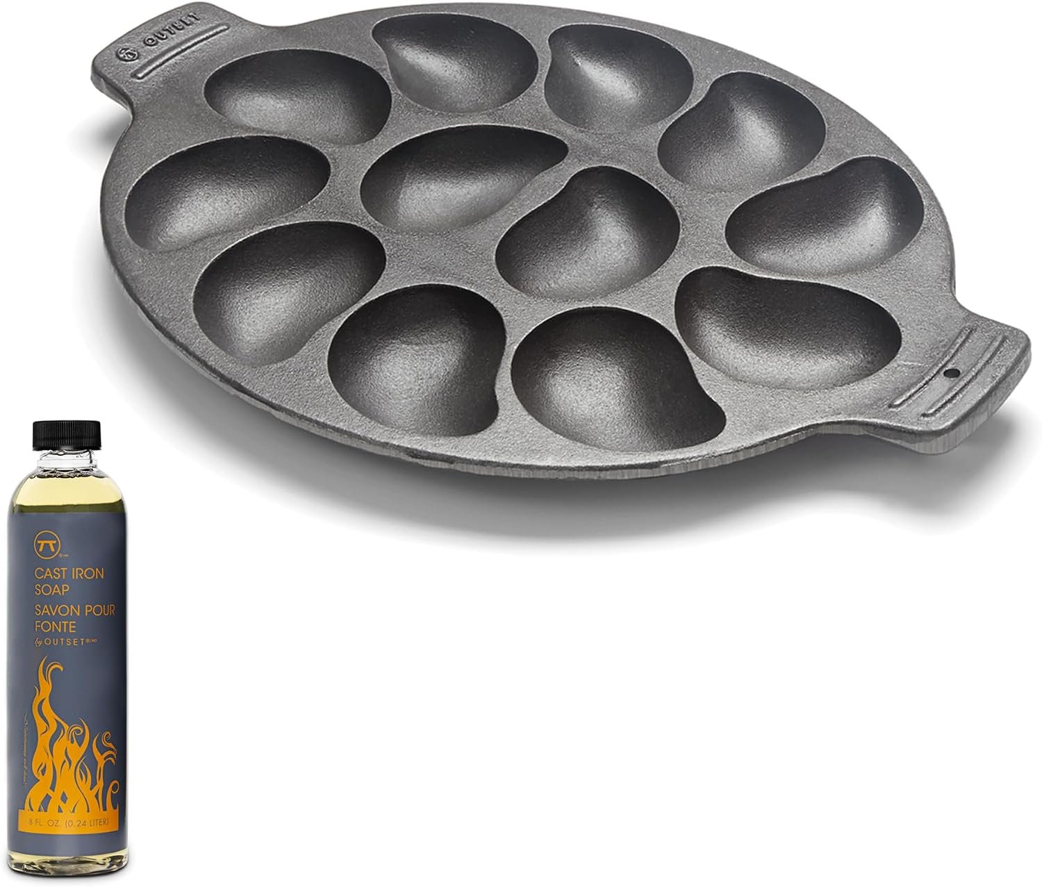 Outset Cast Iron Oyster Grill Pan and Cast Iron Soap Set