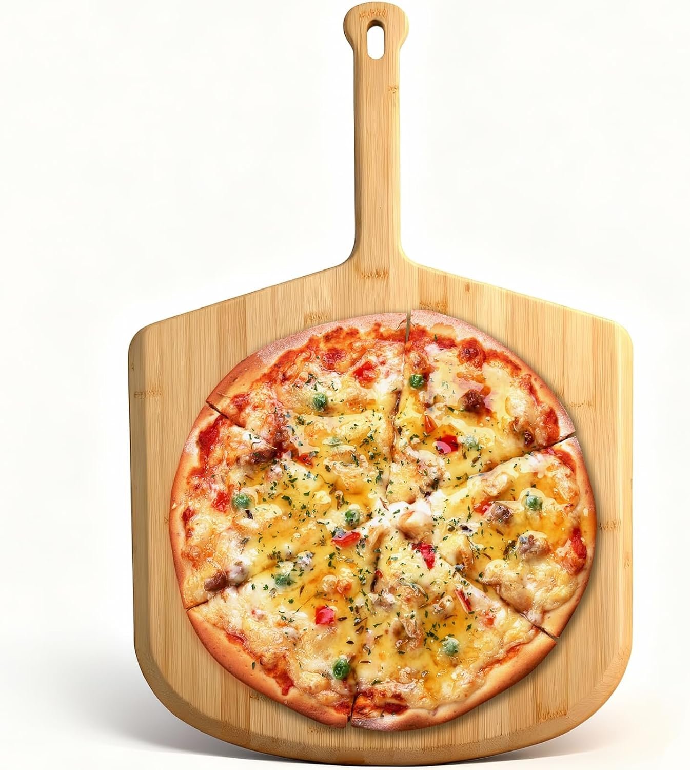 Pizza Peel 16 inch, Bamboo Pizza Paddle Spatula – 16″ Wooden Serving Board for Cheese Bread Fruit Vegetables