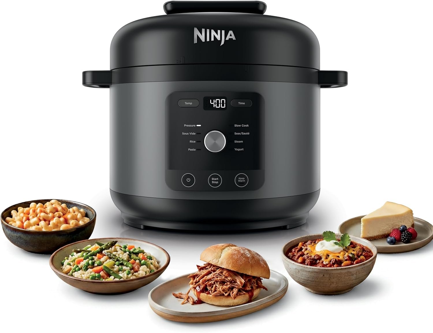 Ninja® HyperHeat™ 9-in-1 Pressure Cooker, 6.5-qt, Dark Gray, PC201GY | Cooks 2X faster, Sear, Sauté, Slow Cook, Steam, Sous Vide & Yogurt, 1200W, PFAS-free, removable SimpliServe™ pot for serving.