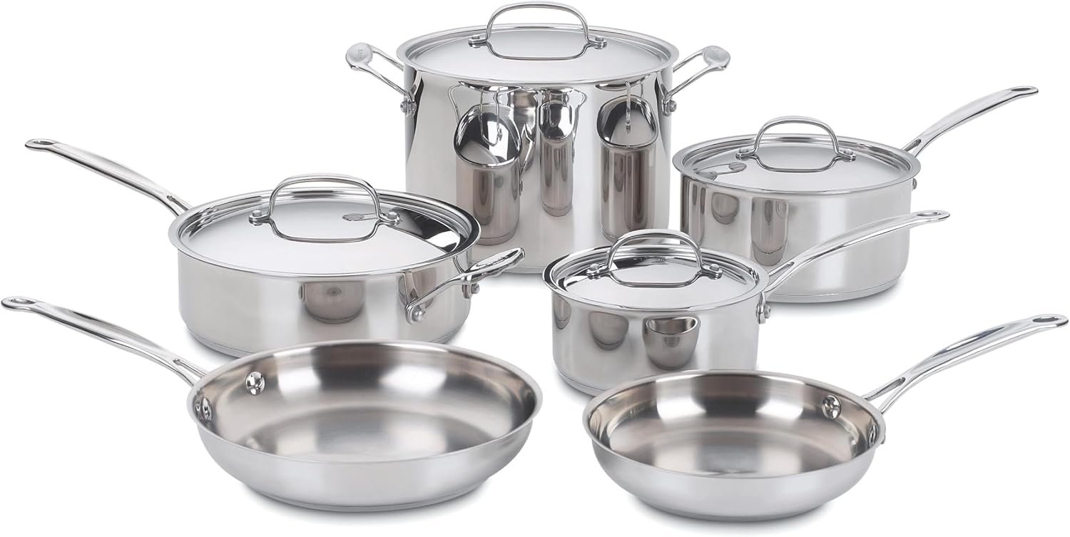 Cuisinart 77-10P1 10-Piece Chef’s-Classic-Stainless Collection, Cookware Set