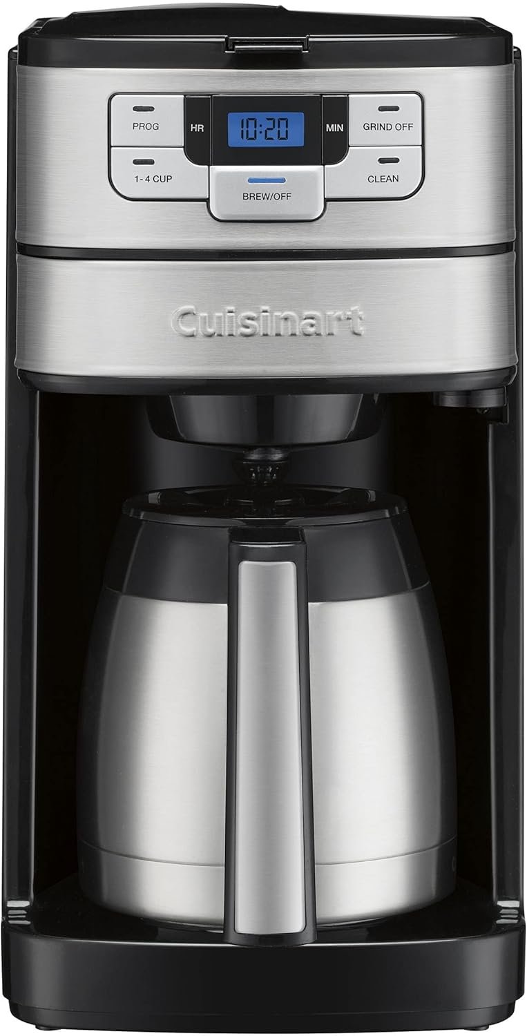 Cuisinart Automatic Grind & Brew 10-Cup Coffee Maker with Blade Grinder, Programmable Coffee Machine Glass Carafe with 1-4 Cup Setting, Brew Pause, Grind-Off Option, DGB-450NAS, Black/Stainless Steel | Blade Grinder, Programmable Coffee Machine Glass Carafe with 1-4 Cup Setting, Brew Pause, Grind-Off Option, DGB-450NAS