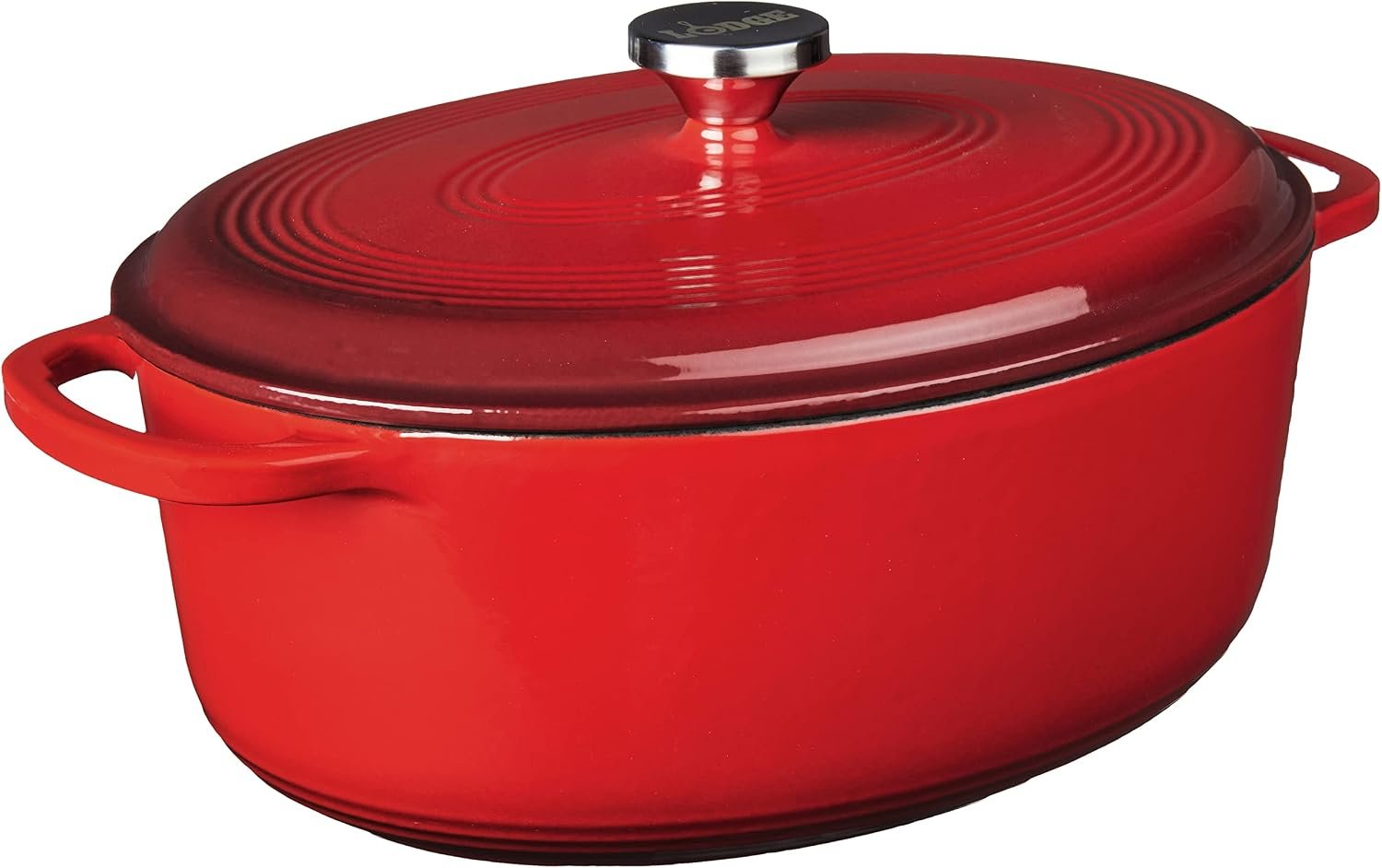 Lodge Oval Dutch Oven – Enameled Cast Iron Oval Dutch Oven with Lid – Family Size Cooking Pot with Dual Handles for Sourdough Bread Baking & Everyday Cooking – 7 Quart – Red