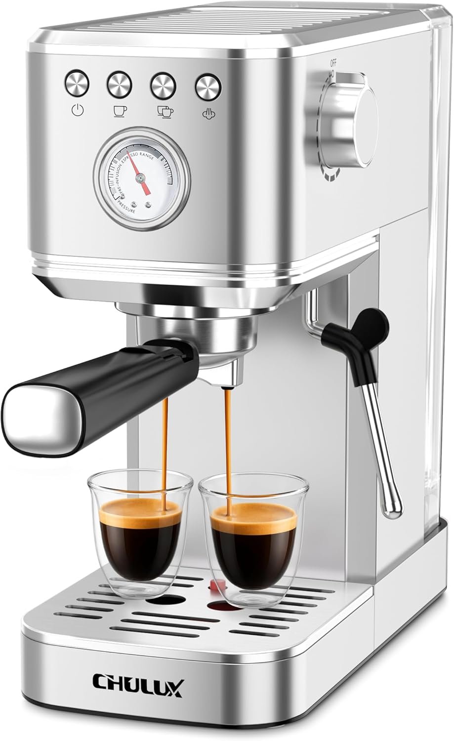 CHULUX Slim Espresso Machine with Milk Frother for Home Cappuccino & Latte | Precise Pressure Gauge, Food-Grade Materials, 20 Bar Italian Pump, Professional Temperature Control System, Stainless Steel