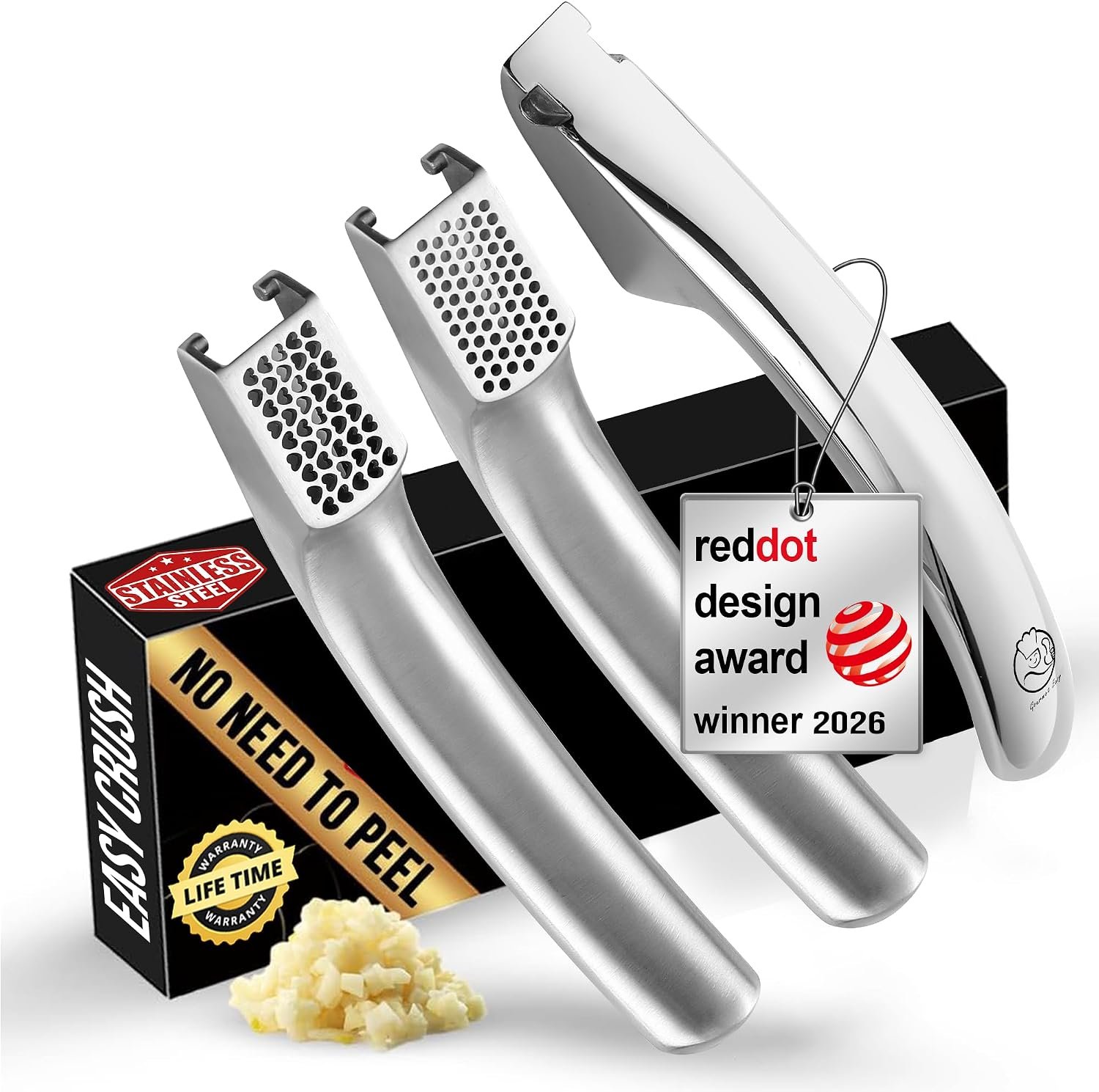 Gourmet Easy Lifetime Replace Garlic Press, No Need to Peel, Fine & Coarse | Detachable Design for Easy Cleaning, Ergonomic Handle for Effortless Press, Stainless Steel Rust-Resistant, Dishwasher Safe