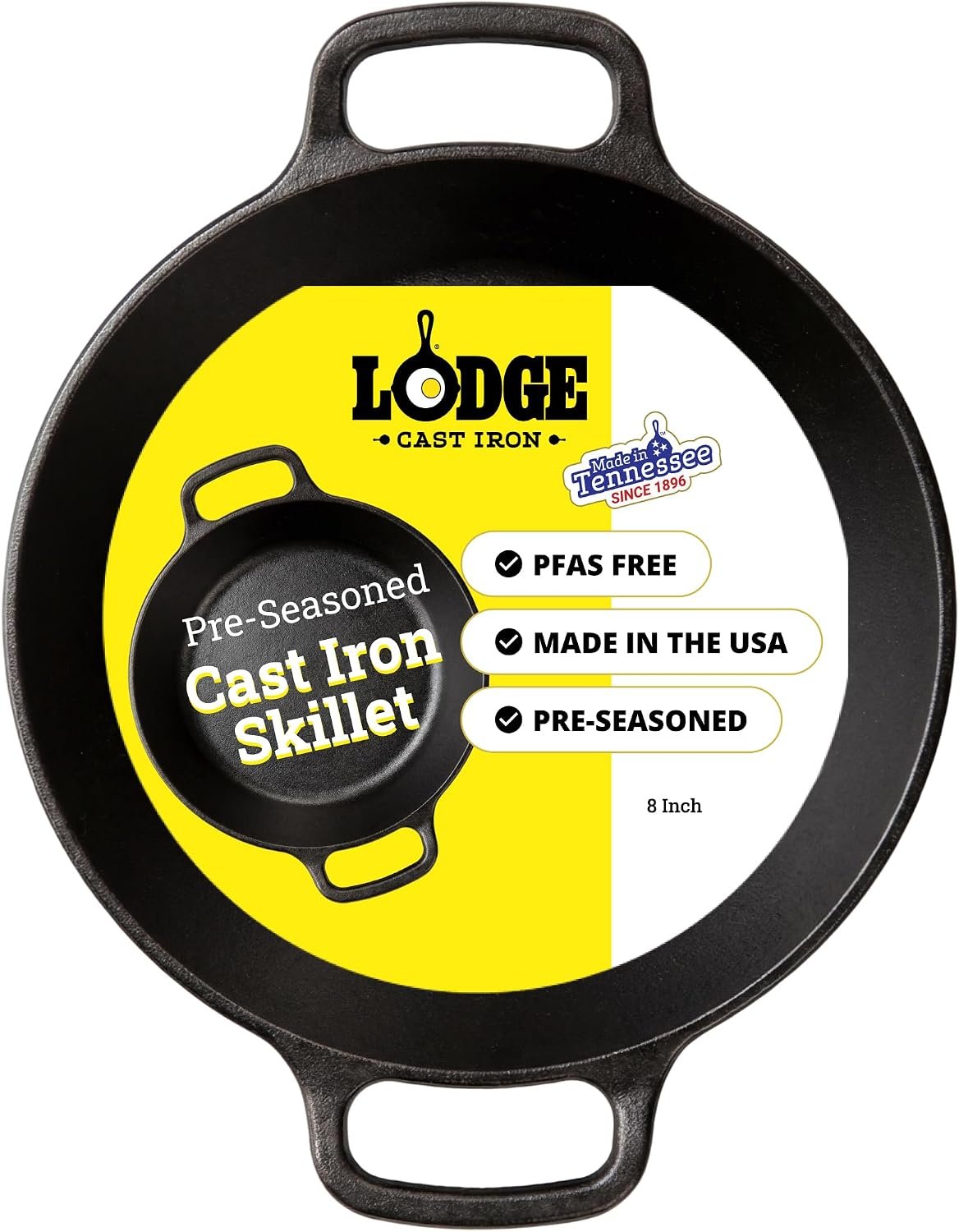 Lodge Seasoned Cast Iron Dual Handle Pan 8 Inch – Cast Iron Frying Pan – Even Heat Distribution – Oven & Stovetop Safe – PFAS-Free, Non-Toxic Cookware
