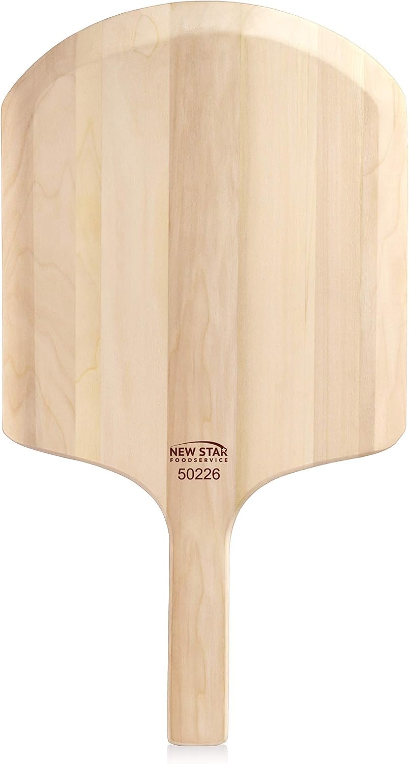 New Star Foodservice 50226 Restaurant-Grade Wooden Pizza Peel, 14″ L x 12″ W Plate, with 8″ L Wooden Handle, 22″ Overall Length