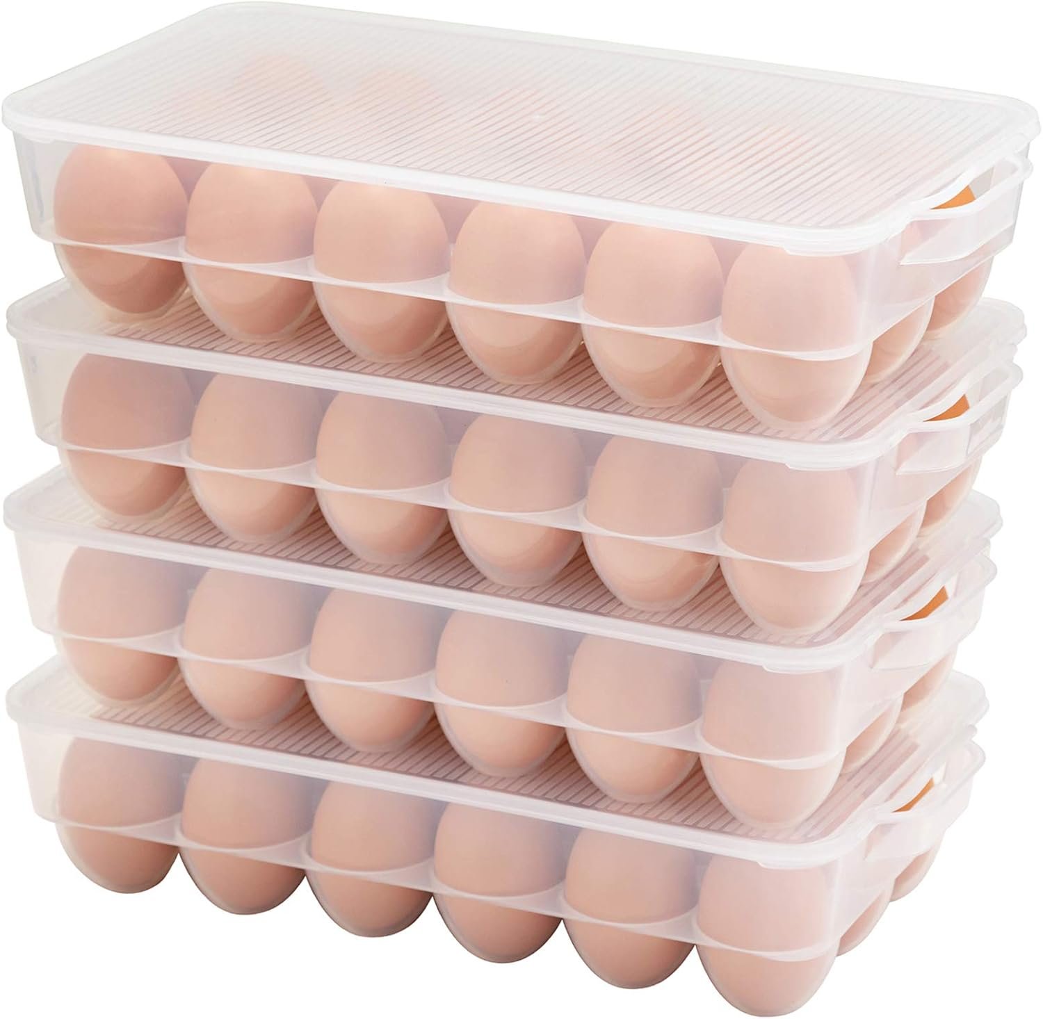 Eslite Covered Egg Holder,Egg Storage for Refrigerator,Fits 18 Eggs,Pack of 4