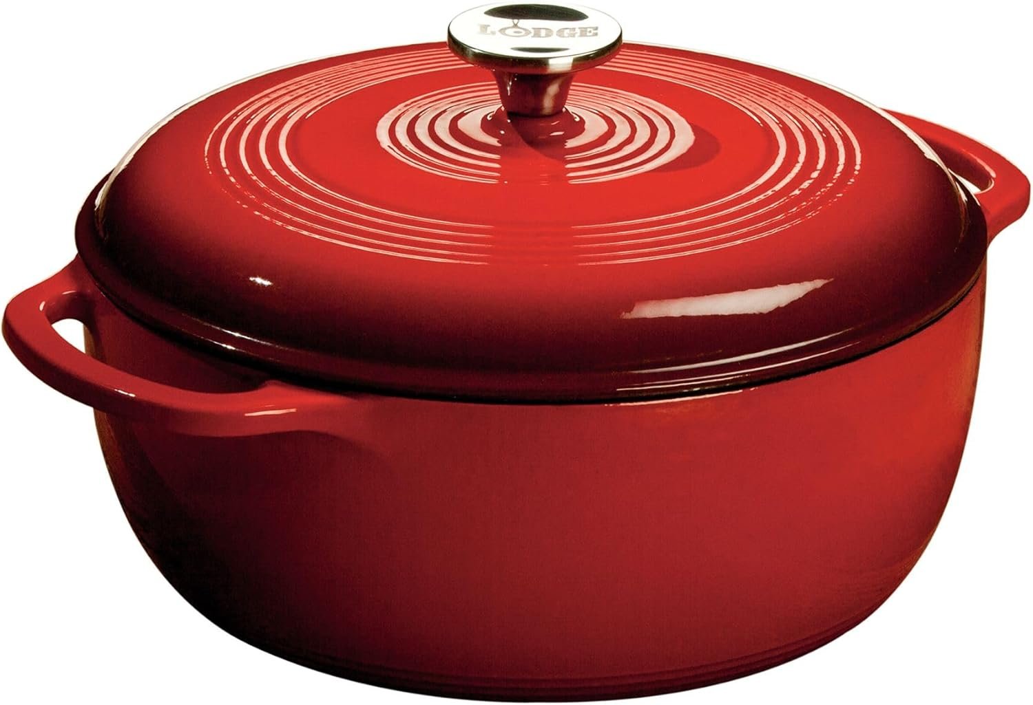 Lodge Essential Enamel Cast Iron Dutch Oven 6 Quarts – Perfect for Bread Baking, Braising, Marinating & Slow Cooking, Features Moisture-Sealing Lid & Dual Handles, Kitchen Essentials, Island Spice Red