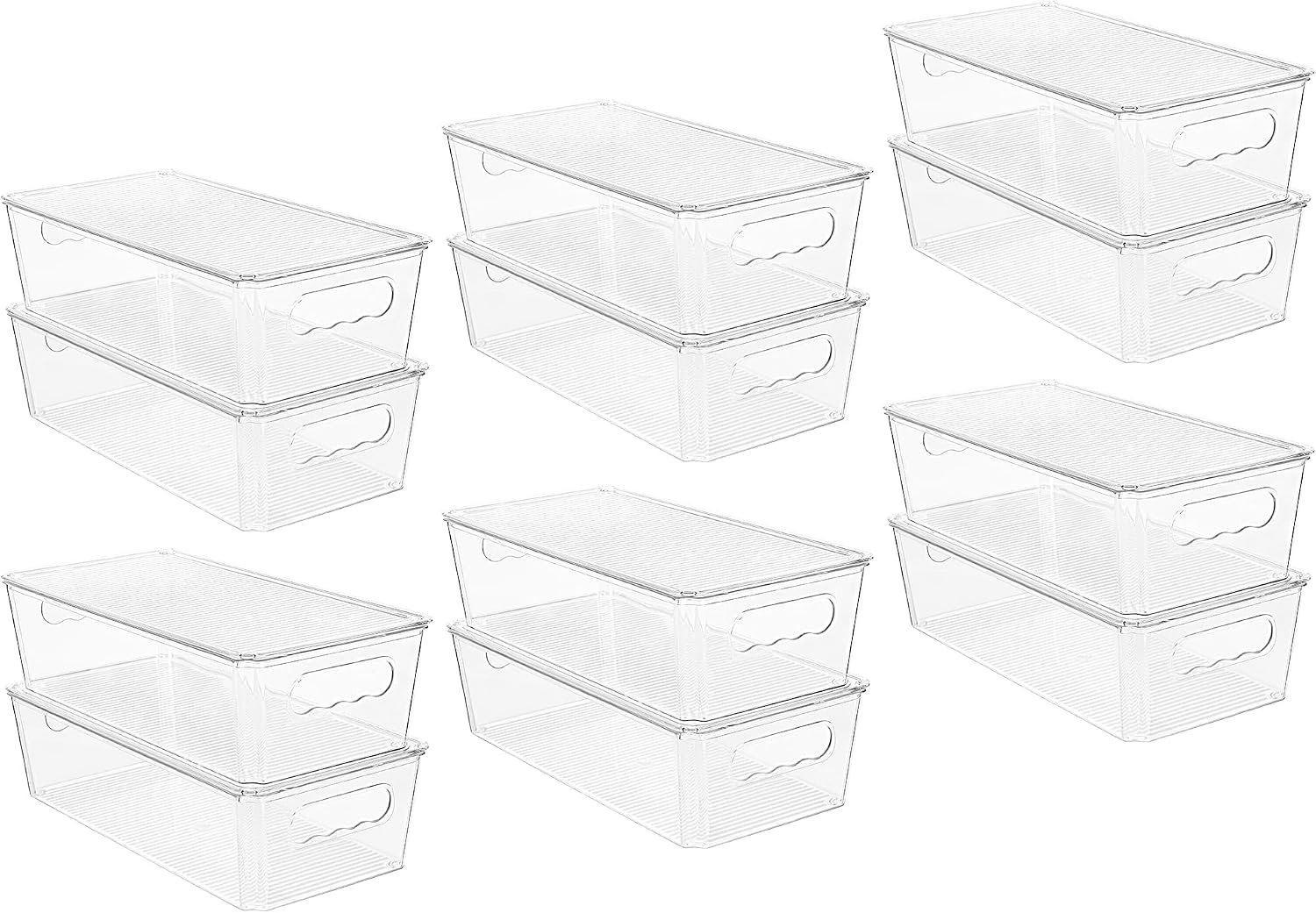 Vtopmart 12pcs Clear Stackable Storage Bins with Lids | BPA-free food-grade PET, Stackable with Lids Included, Easy to Move, For Fridge Freezer Pantry Cabinet Kitchen Organization