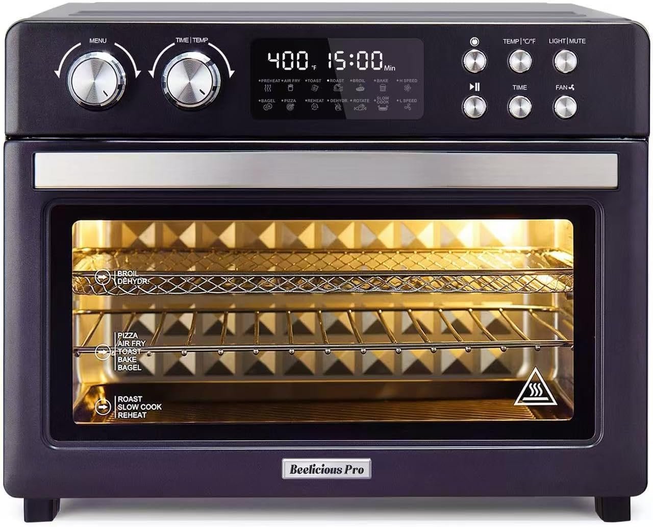 28QT Air Fryer Toaster Oven Combo, Large 12-in-1 Convection Countertop Oven with Next-Gen HeatWave Convection, 3-Layer Cooking, Rotisserie for Chicken, Fits 11″ Pizza, Full Accessories, Purple Black