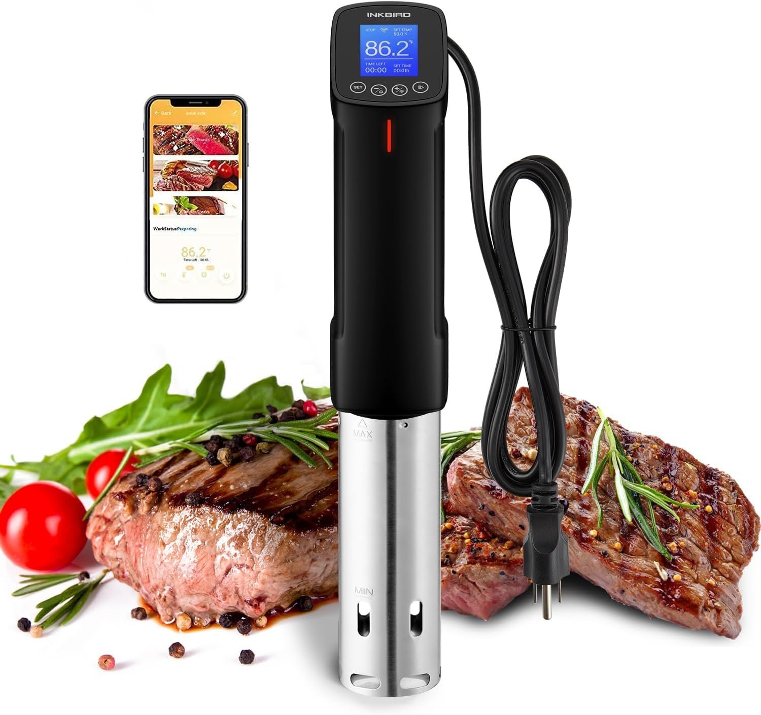 NKBIRD WIFI Sous Vide Cooker ISV-100W, 1000 Watts Fast-Heating with Timer | Sous Vide Machine Immersion Circulator with 14 Free Preset Recipes on APP | Thermal Immersion with Calibration Function