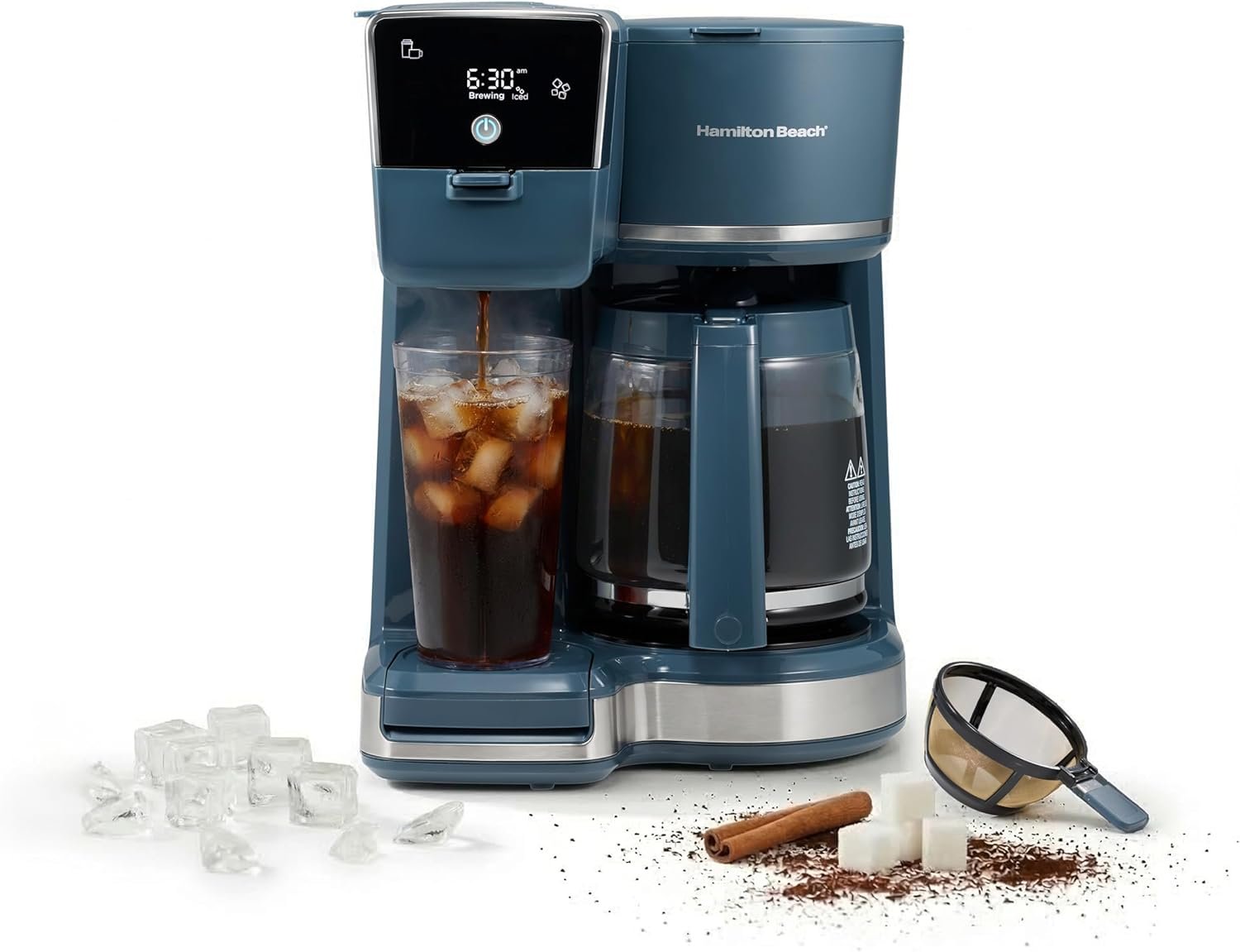 Hamilton Beach 2-Way Drip Coffee Maker & Single Serve Coffee Machine | Hot & Iced Coffee Maker| 12 Cup Glass Carafe| AquaFlow Showerhead | Auto Pause & Pour | Kitchen Makeover Blue |47502J