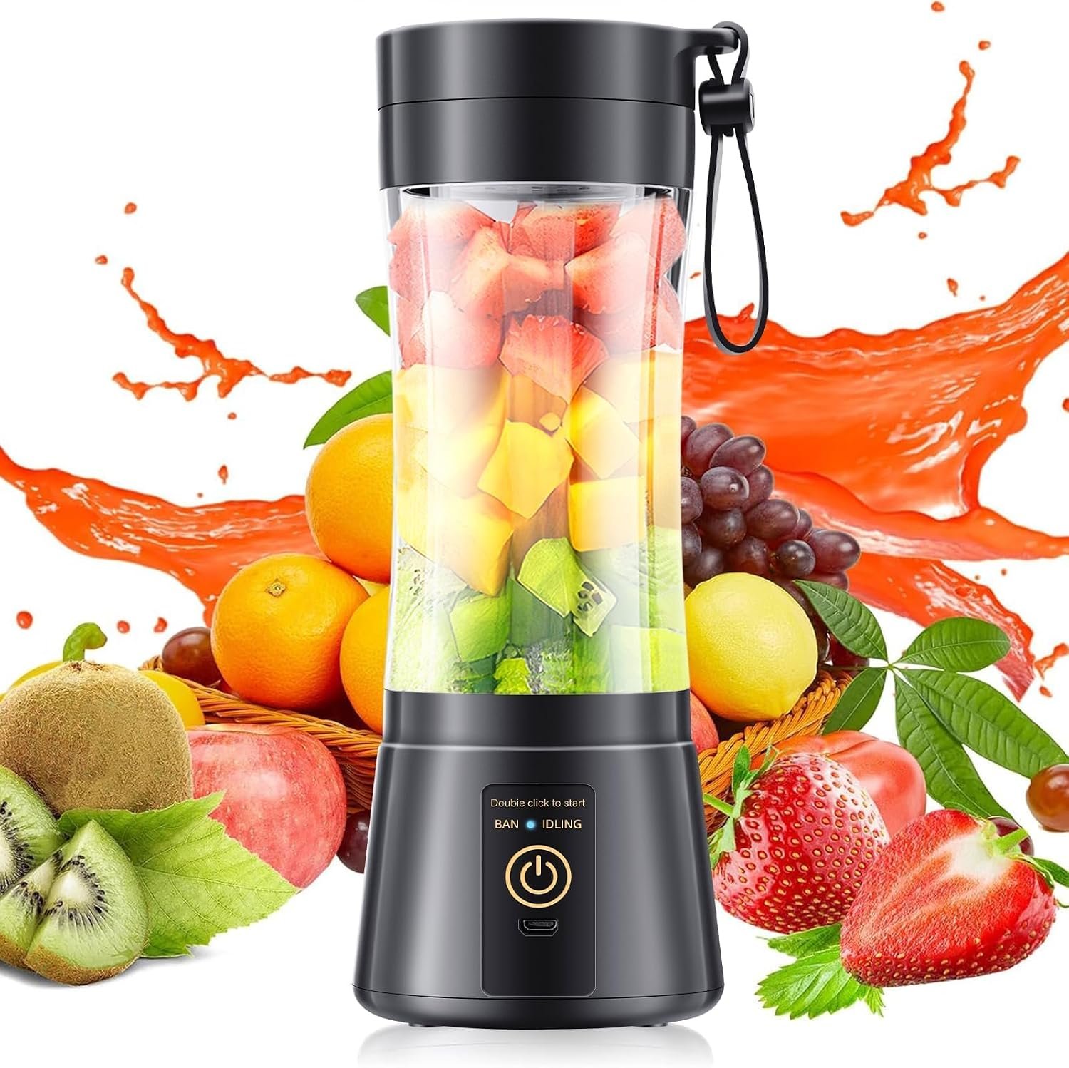 Portable Personal Size Blender – Mini Blender Make Smoothies | Small Blender with BPA-Free Cup, Lightweight, Powerful Blending with 6 Stainless Steel Blades, Easy Clean, Suit in Office/Gym
