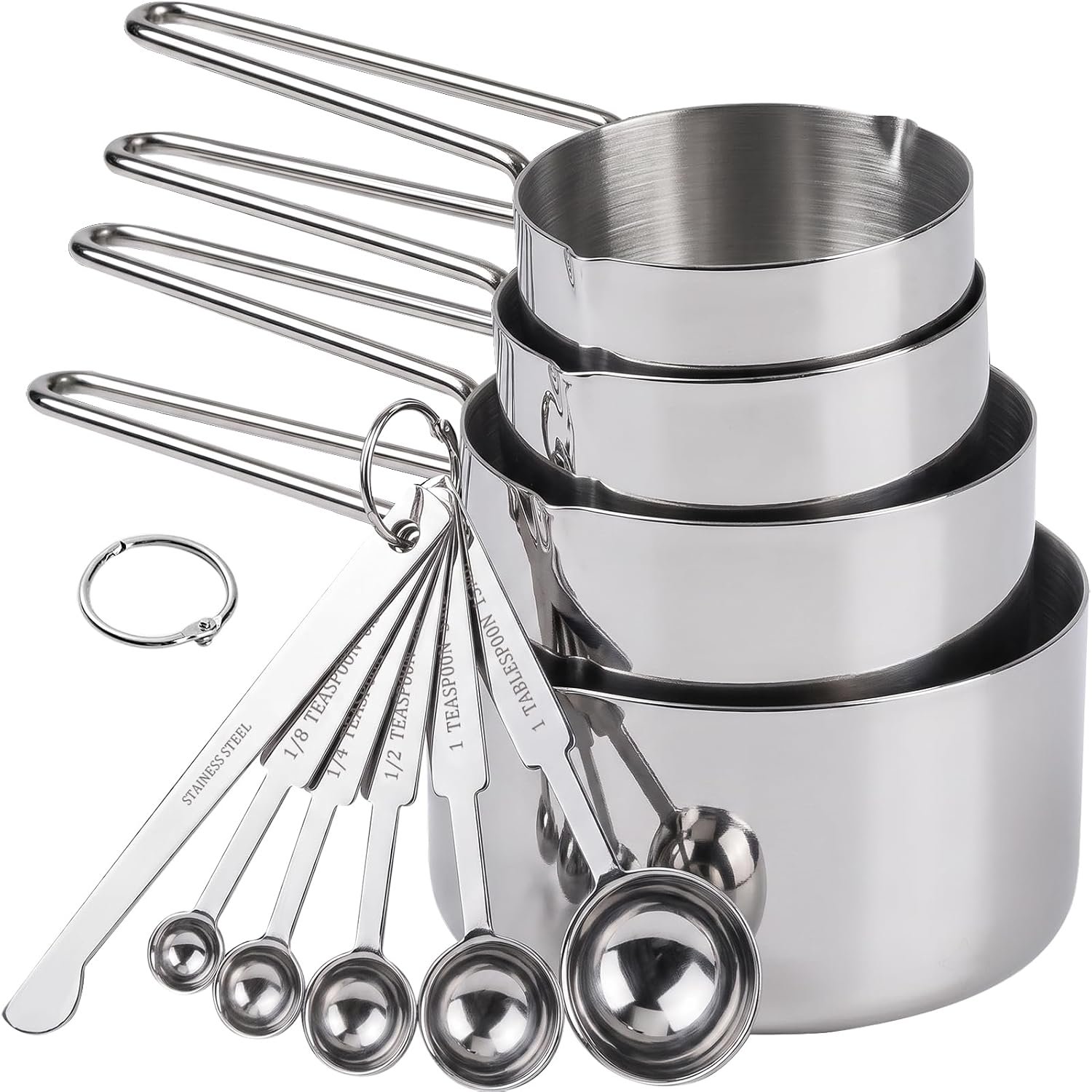 10-Piece Stainless Steel Measuring Cups and Spoons Set for Home Baking Essentials, Dishwasher Safe Kitchen Tools