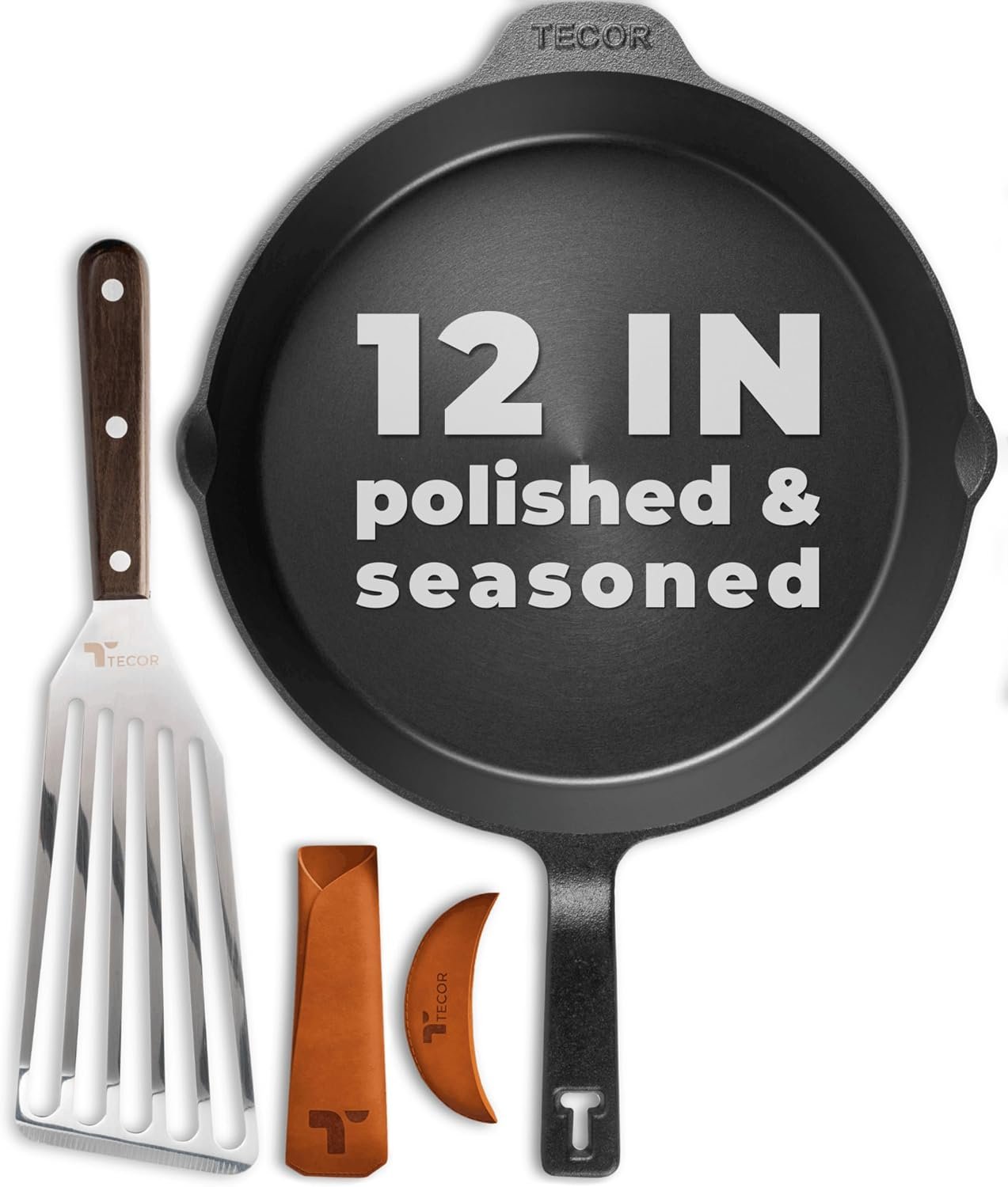 Polished Cast Iron Skillet 12 Inch | No PFAS I German-Engineered | Naturally Non-Stick Cast Iron Pan Set | Oven Safe Skillet | Cast Iron Cookware Set | 20-Year Refund I Steak Pan