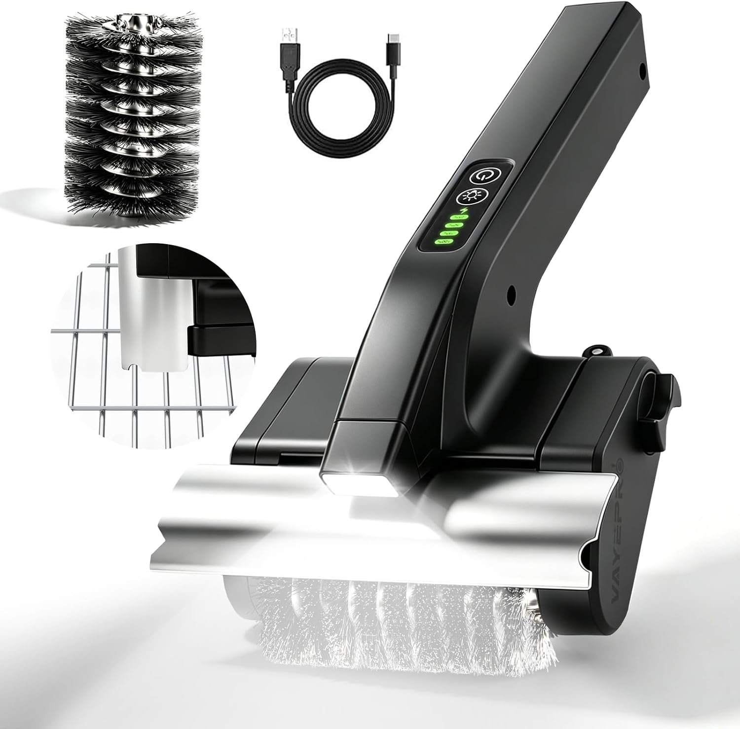 Electric Grill Brush Cleaner, High Torque BBQ Bristle-Free Cleaner – Rechargeable Cordless with LED Light, Splash Guard & Scraper, Heavy Duty Grill Cleaner Tool for Outdoor Grill, Gift for Men Dad