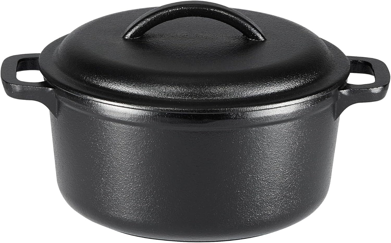 Amazon Basics Pre-Seasoned Cast Iron Mini Dutch Oven Pot with Lid and Dual Handles, Oven Safe, 2-Quart, Round, Black