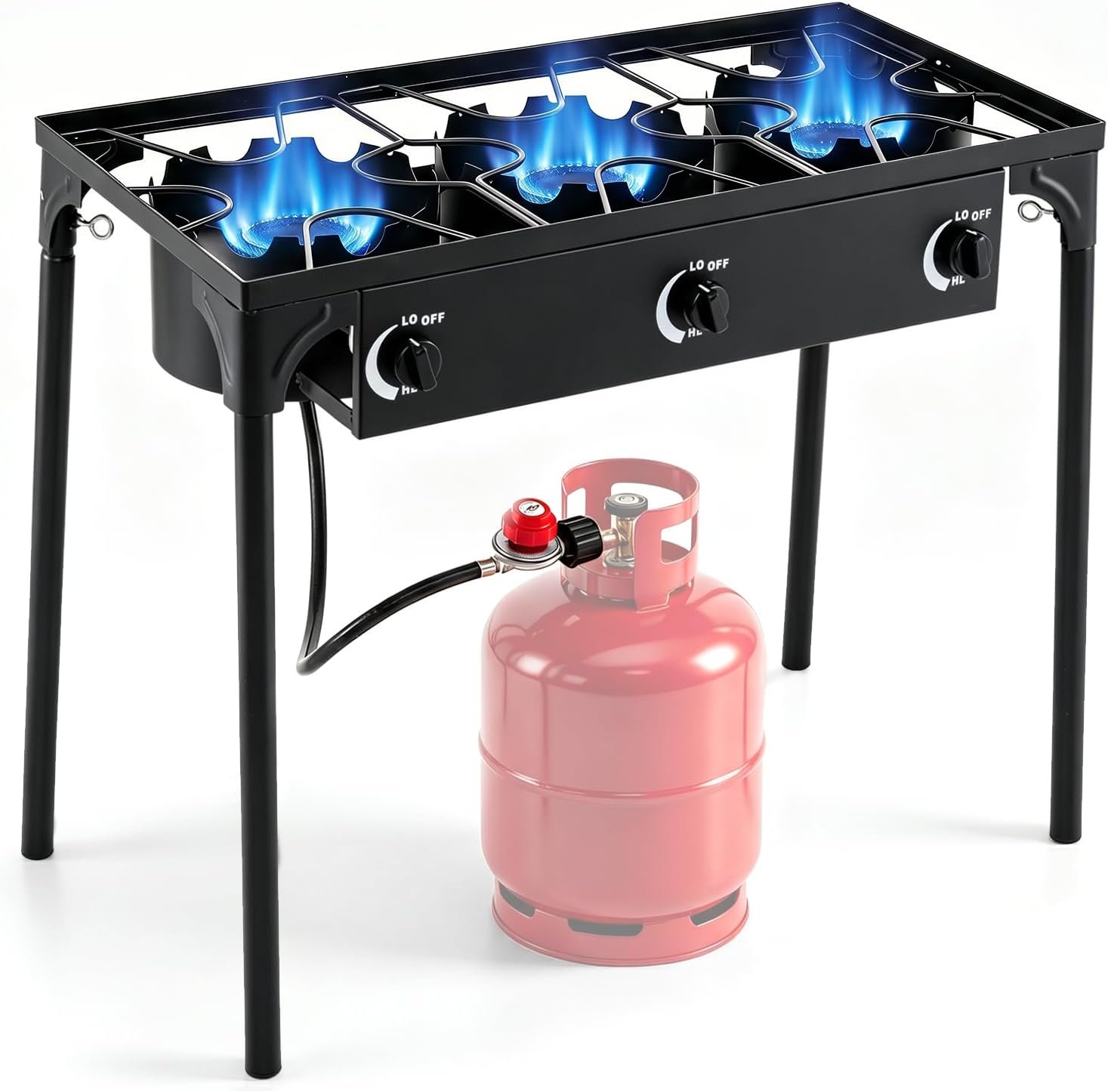 Giantex 3 Burner Propane Gas Stove, 240,000 BTU High Pressure | Detachable Legs, 0-20 PSI Adjustable Regulator, Camping Cooker for BBQ Brewing Stewing Frying Canning Outdoor Cooking