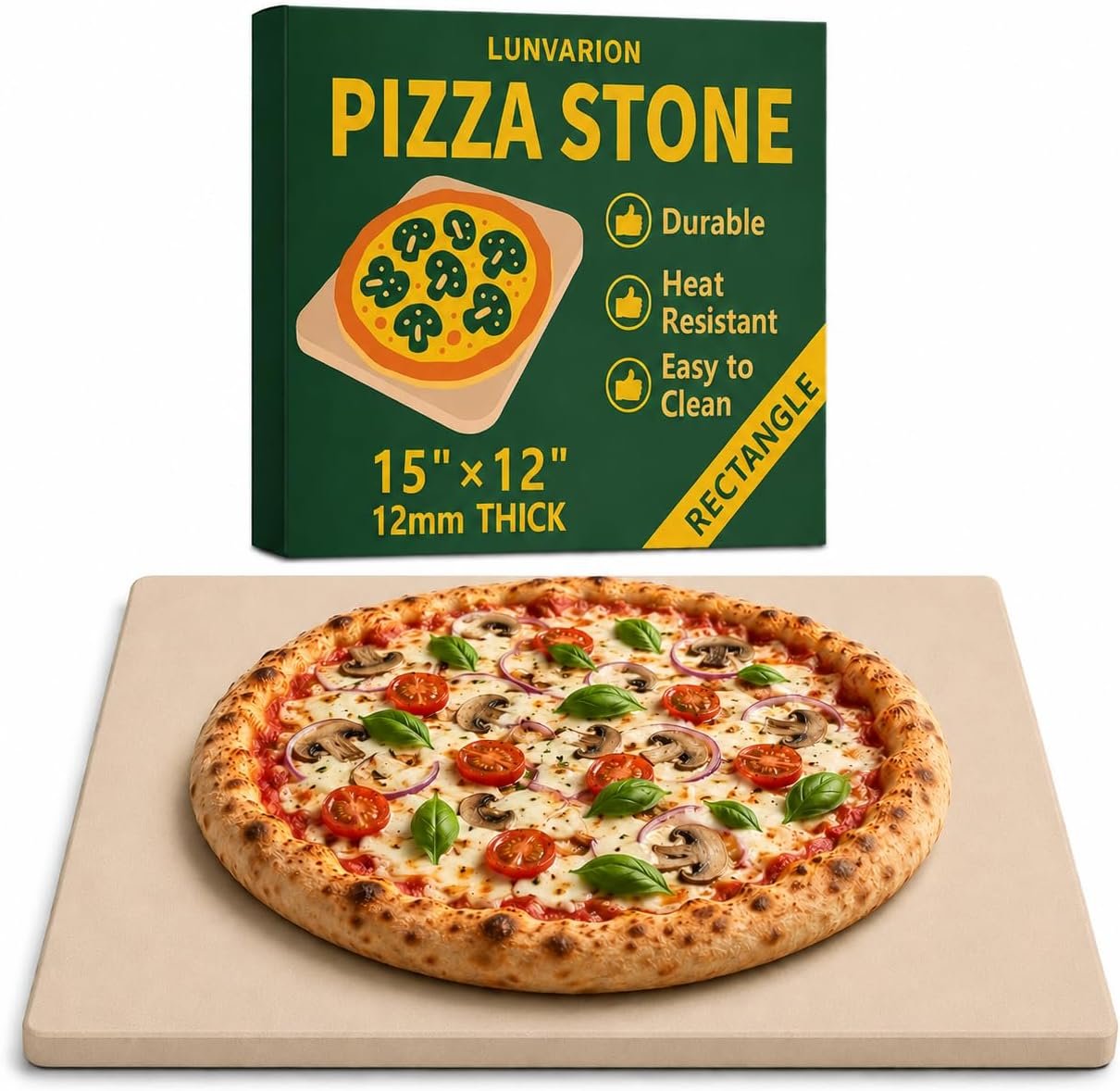 Pizza Stone 15×12 Inch Rectangular, Baking Stone for Oven & Grill – Premium Cordierite Heat-Resistant Pizza Baking Stone for Crispy Crust, Pizza, Bread, Baking & BBQ