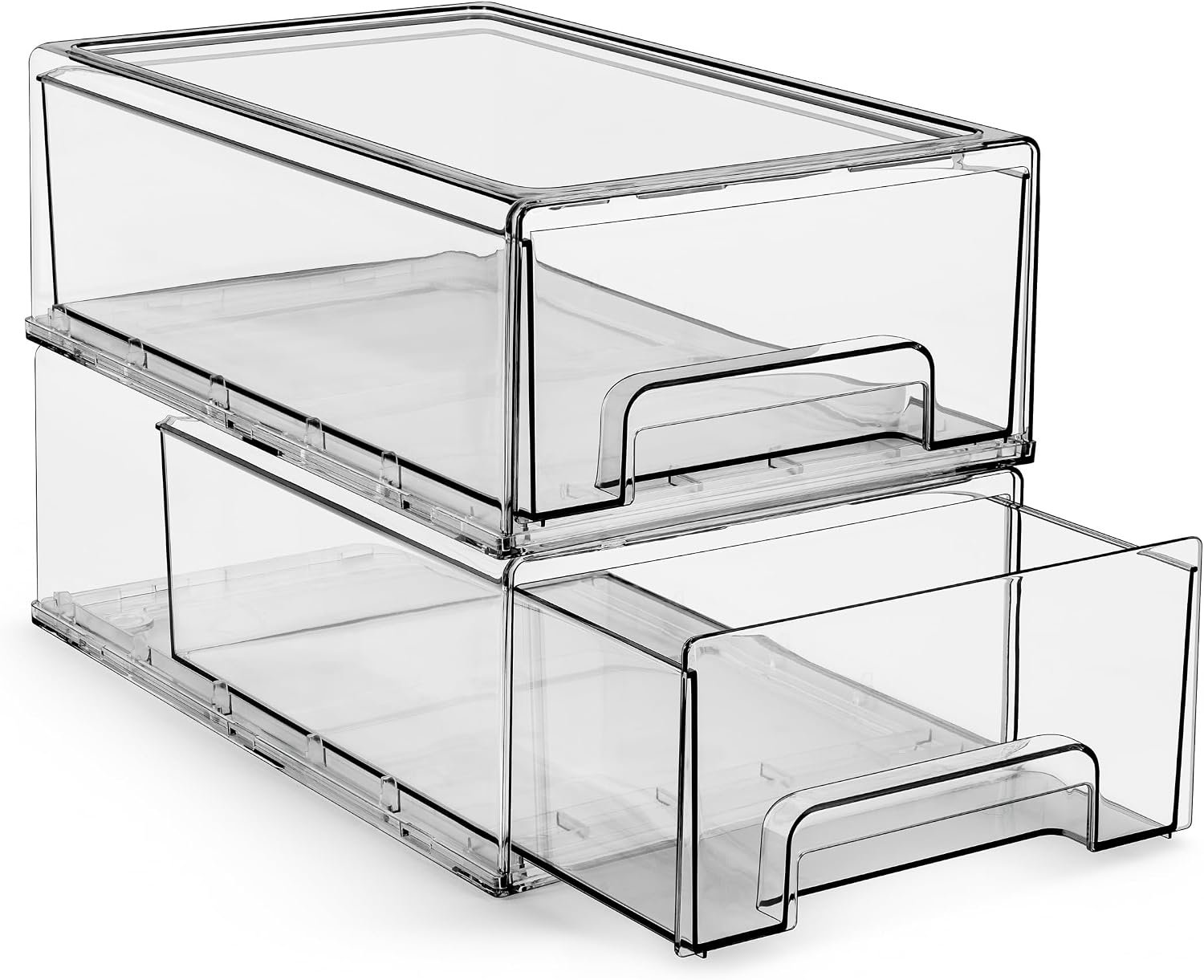 Sorbus Medium Clear Storage Drawers (2 Pack) – Stackable Organizer Drawers for Fridge, Pantry, Kitchen – Pull-Out Storage Bins with Handles, Slide Out Acrylic Drawers