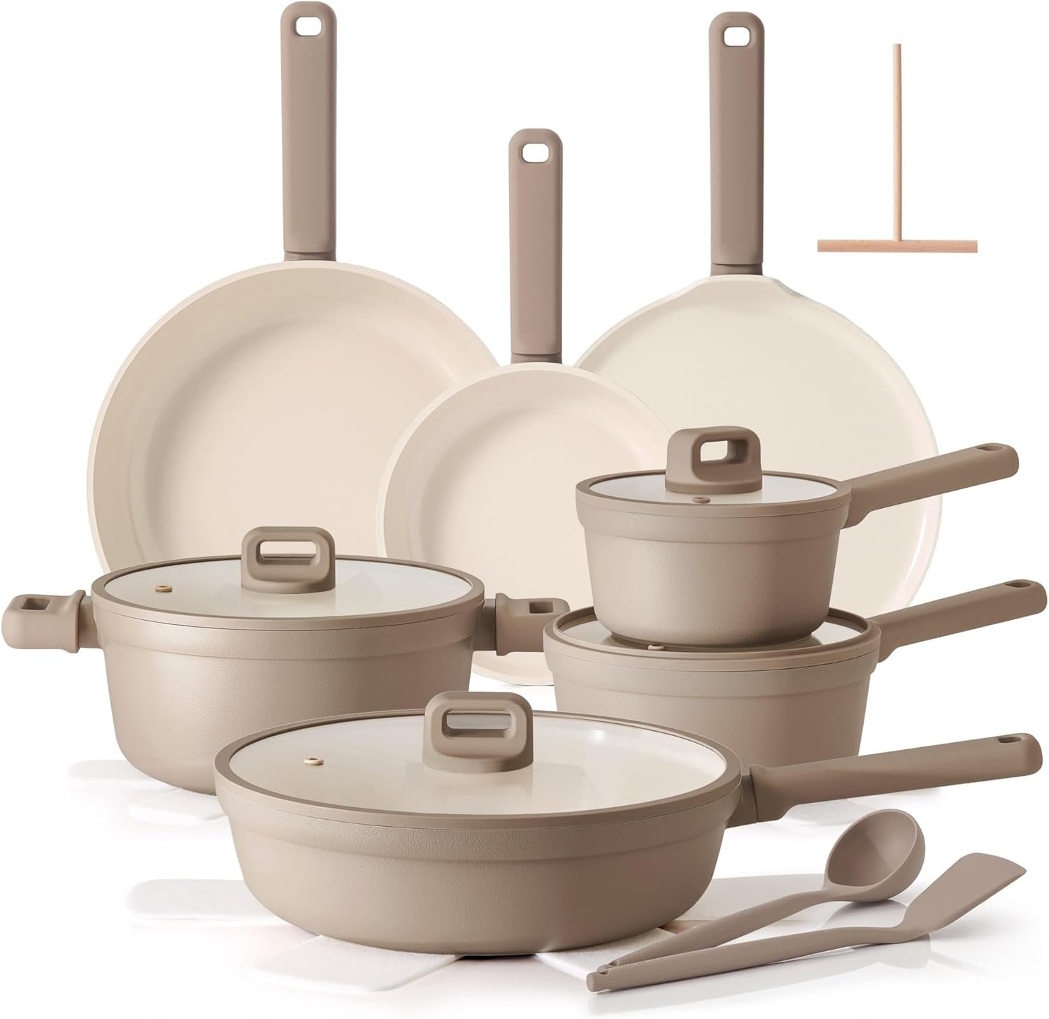 SENSARTE Ceramic Pots and Pans Set Nonstick, 20Pcs Cookware Set, Taupe | Non Stick Ceramic Coating, Non-toxic Healthy Kitchen Cooking Set, Induction Compatible, Dishwasher Safe, PFAS/PTFE/PFOA Free