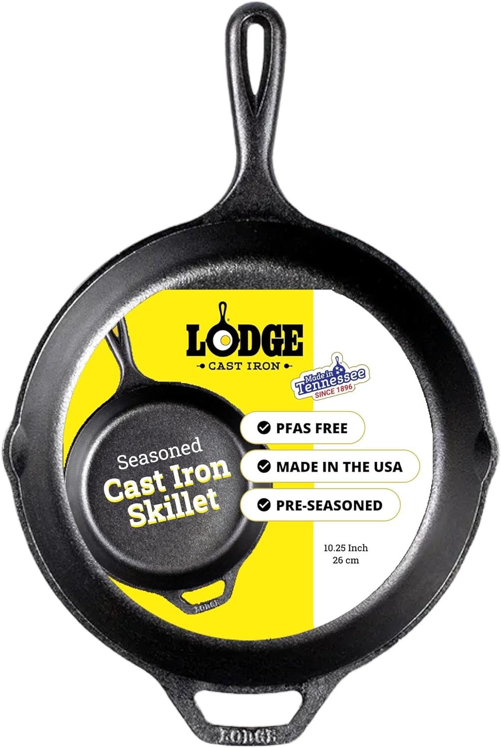Lodge Seasoned Cast Iron Skillet 10.25 Inches – PFAS-Free, Non-Toxic Cookware – Use with an Oven, Stove, Grill, or Campfire – Naturally Non-Stick & Oven Safe