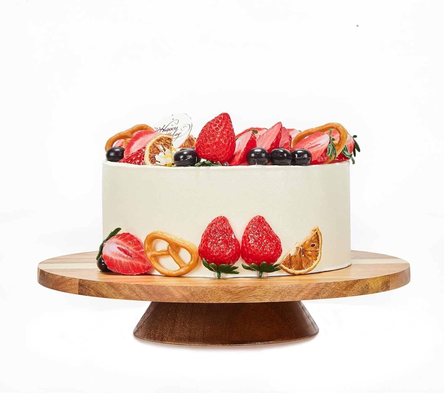 12″ Acacia Wood Revolving Cake Stand, 2″ High Turntable for Cake