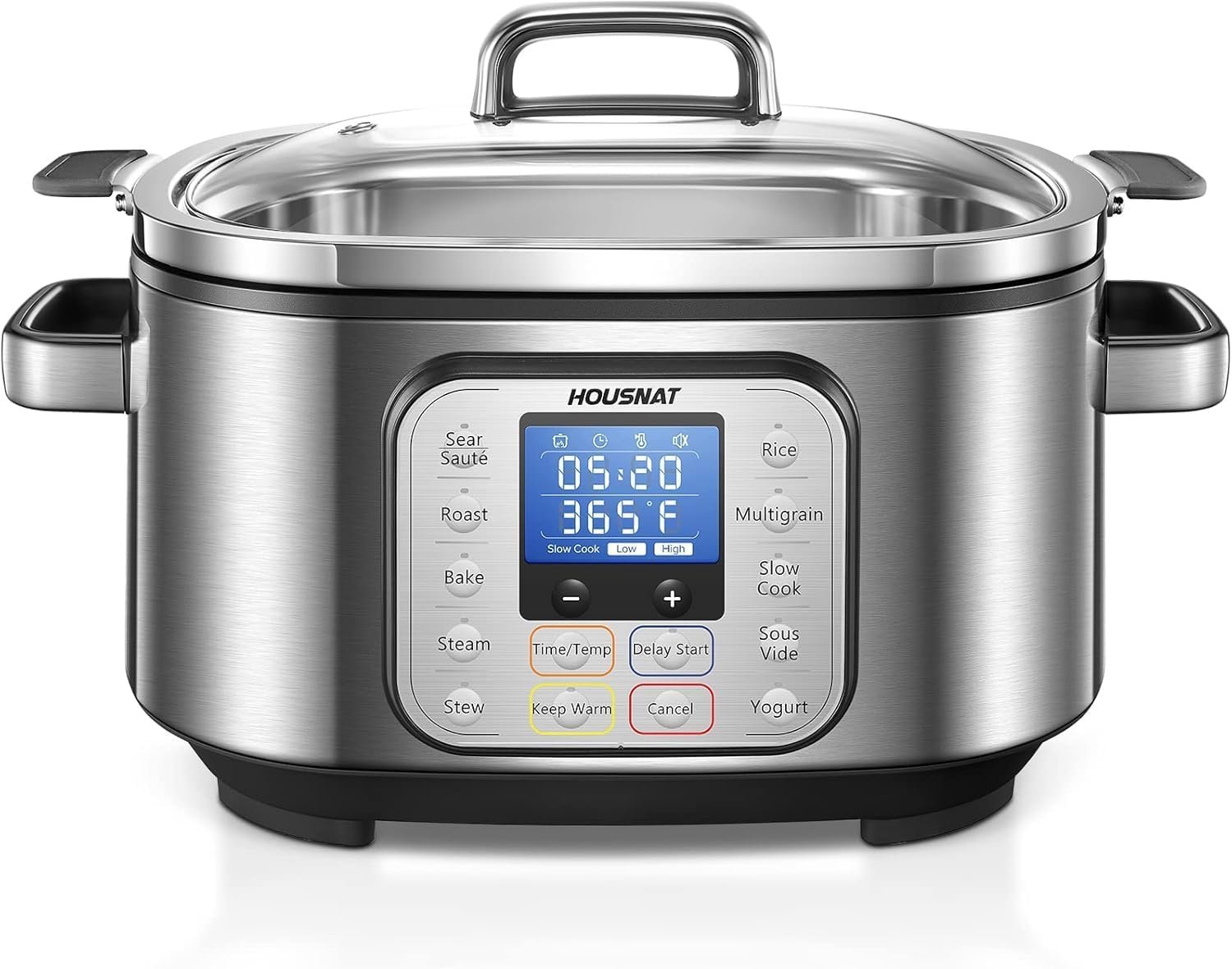 HOUSNAT Slow Cooker 6 Quart 10-in-1 Programmable Stainless Steel Pot | Multi-cooker with rice, yogurt, sauté and steam functions. Delay start and adjustable temperature
