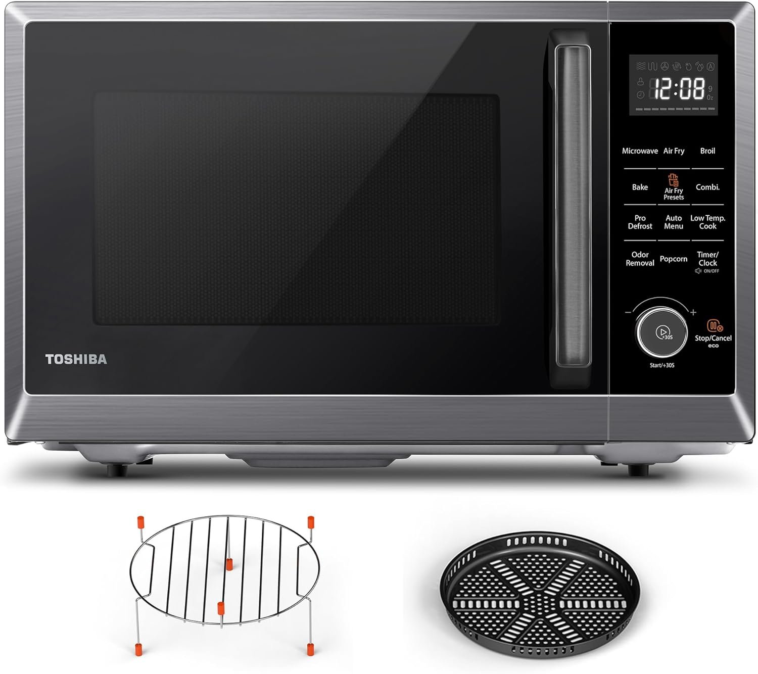 TOSHIBA Air Fryer Combo Microwave, 1.0 Cu.Ft, Black Stainless Steel | 8 in 1 with Convection & Broil, Pro Defrost, 12.4″ Turntable