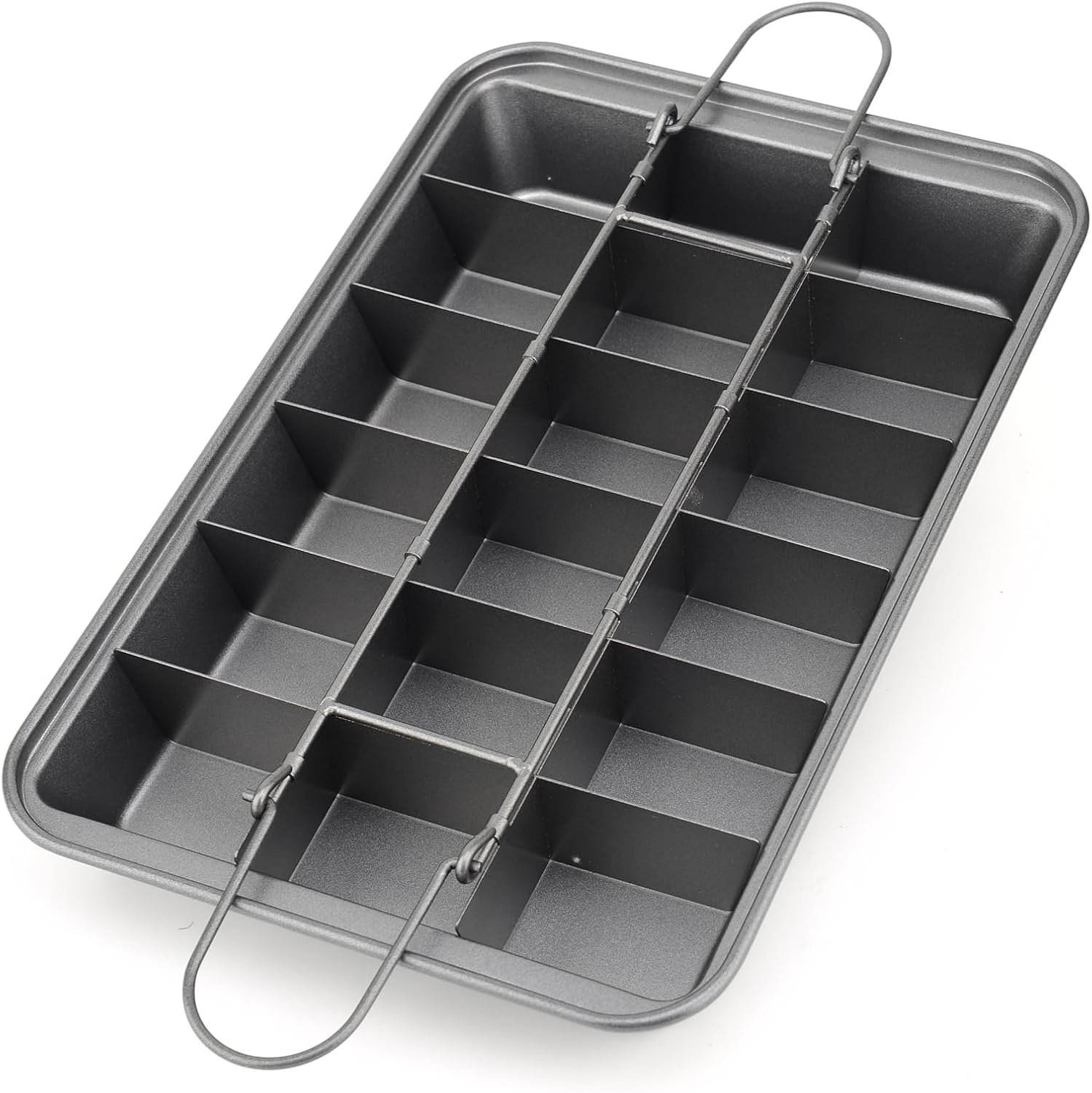 Kundalini Brownie Pan with Dividers,Non-stick Rectangular Baking Pan | with Slicer Cutter Perfect for Baking Brownies, Bread, and Cookie Bites 12.4″x8″x2″(Grey)