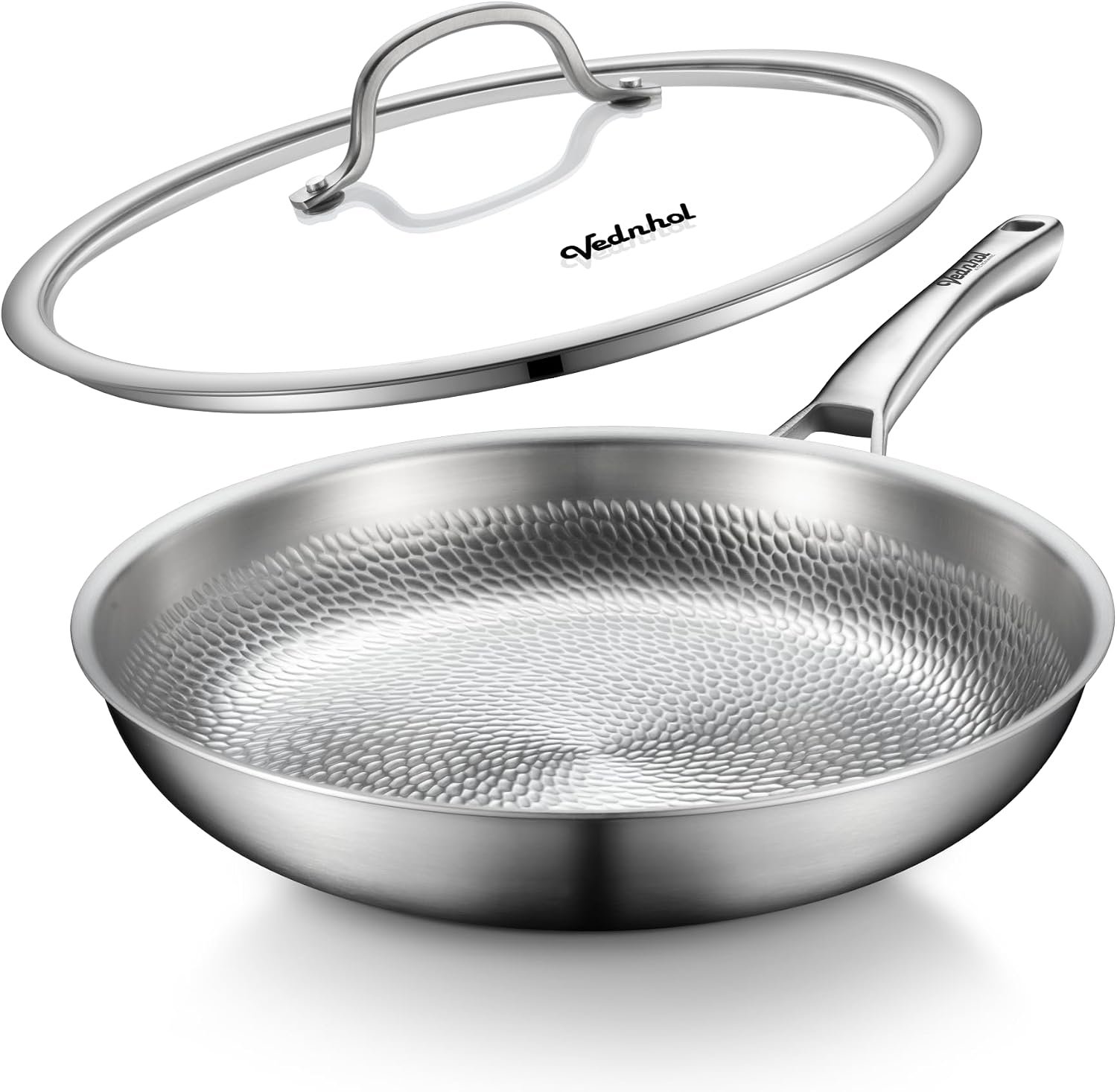 Titanium Pans for Cooking, 12 Inch Non-Toxic Paella Pan with Lid | Titanium Hammered Pro skillet,PFAS/PFOA/PTFE Free Cookware, Dishwasher&Oven Safe, Kitchen Induction Compatible