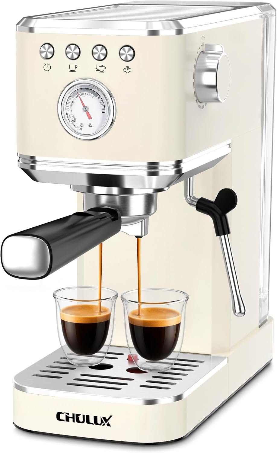 CHULUX Slim Espresso Machine with Milk Frother for Home Cappuccino, Creamy | Precise Pressure Gauge, Food-Grade Materials, 20 Bar Italian Pump, Professional Temperature Control System, Stainless Steel