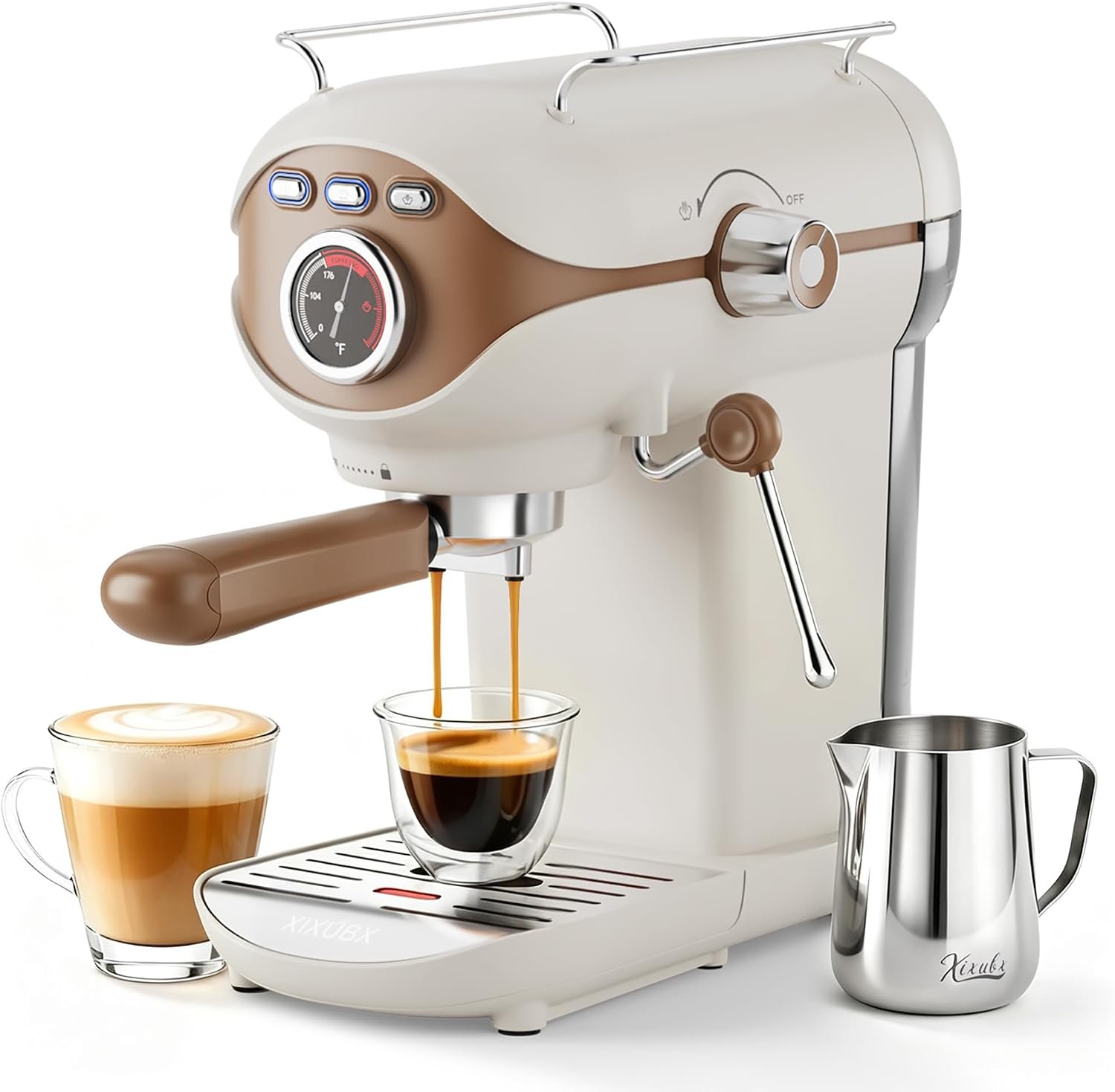 XIXUBX Espresso Machine, Compact Espresso Maker with Milk Frother | 20-Bar Pump, PID Control, Low Vibration Coffee Maker, for Small Kitchen, Home, Brews Latte, Cappuccino