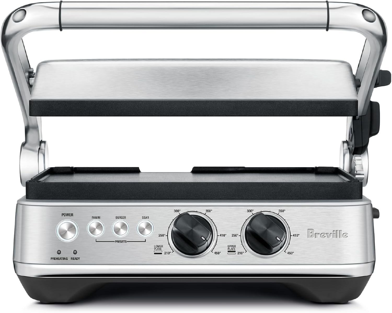 Breville BGR700BSS Sear and Press Grill, Brushed Stainless Steel | Lock in juices and deliver steakhouse-style grill marks on burgers, steaks and more with high-heat sear plates