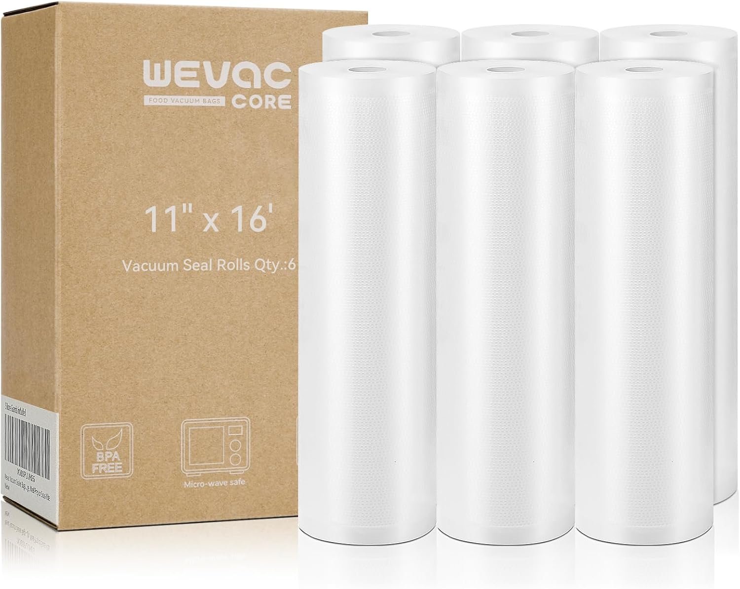 Wevac Vacuum Sealer Bags 11×16′ Rolls 6 pack for Food Saver, Seal a Meal, Weston. Commercial Grade, BPA Free, Heavy Duty, Great for vac storage, Meal Prep or Sous Vide