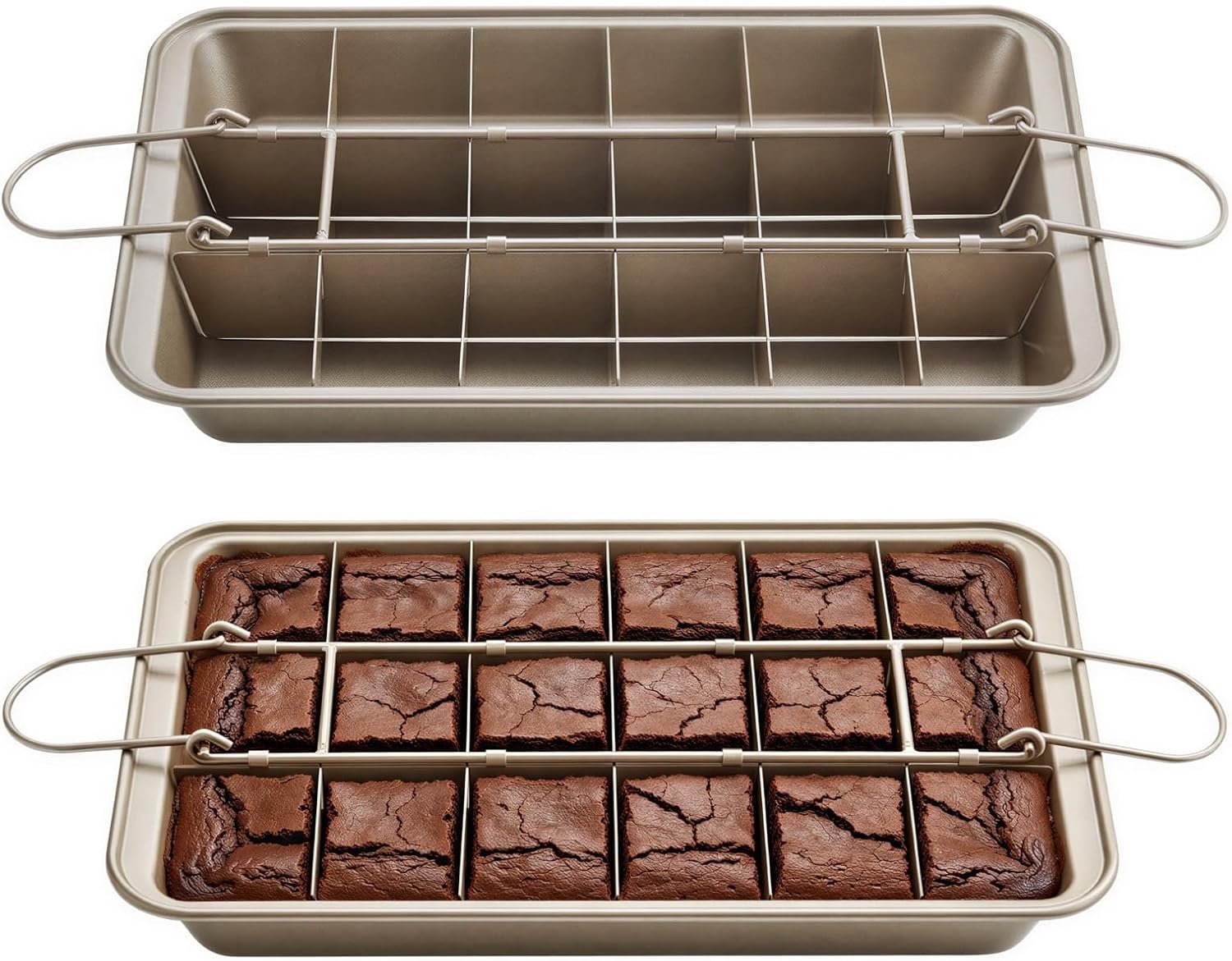 2 Pcs Brownie Pan with Dividers, 12.4 x 7.9 x 1.6 in Non-Stick Brownie Pans for Oven, 18-Slot Carbon Steel Baking Pan with Removable Slicer for Pre-cut Cakes, Cookies and Breads