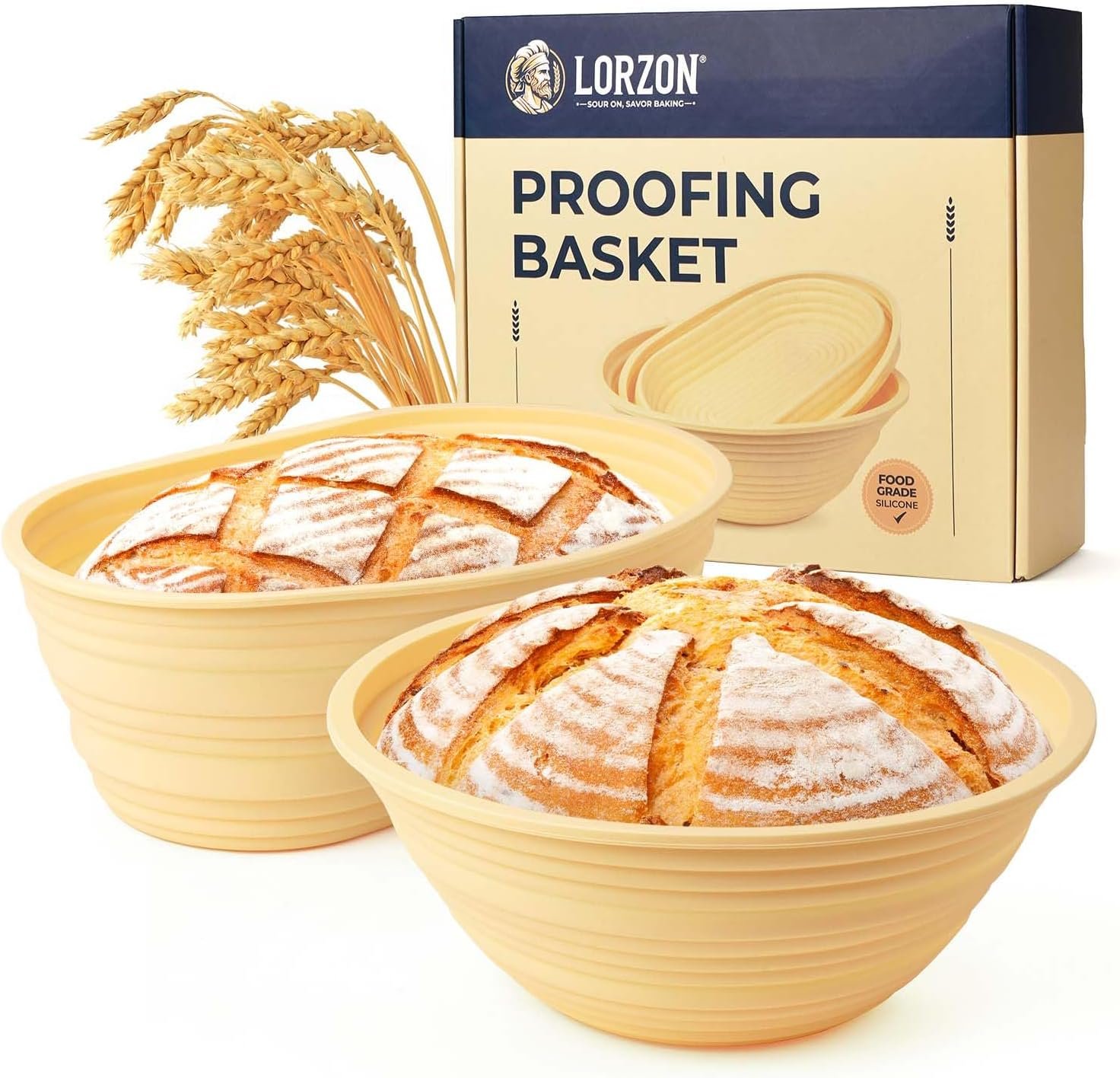 Silicone Banneton Proofing Basket Set, Sourdough Bread Proofing Bowls | Foldable & Dishwasher Safe, Oven & Microwave Safe, 9″ Round & 10″ Oval, Non-Stick, Food-Grade Silicone