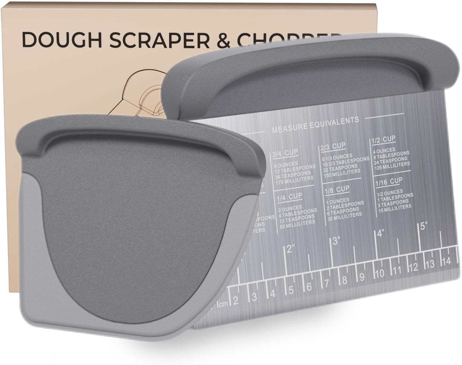 2 IN 1 Upgrade Bench Scraper, Dough Scraper, Stainless Steeel with Scale | Dough Cutter,Bowl/Food Scraper for Kitchen Baking,With Conversion Chart,for Pastry Bread,Pizza,Cookies,Cake,Gray