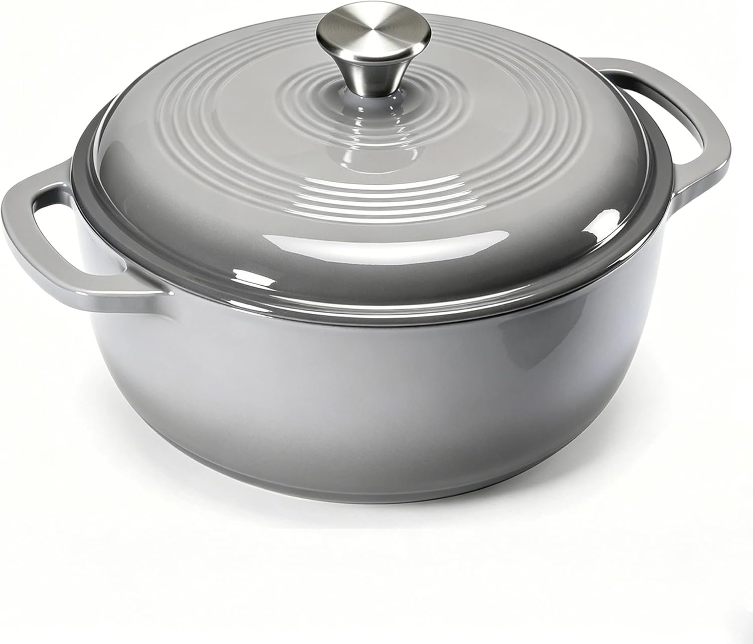 Simple Deluxe Enameled Cast Iron Dutch Oven, 6 Quart Pot & Dual Handles, Oven Safe Up to 500°F, Perfect for Bread Baking, Braising, Stewing & Roasting, Gray