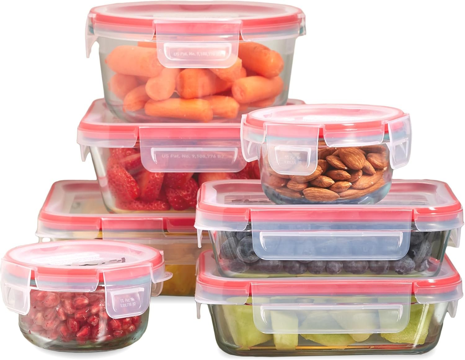 Pyrex Freshlock (7-Pack) Glass Food Storage Containers Set, (1, 2, 4 Cups) Airtight & Leakproof Plastic Locking Lids BPA-Free, Meal Prep Containers Set, Freezer Dishwasher Microwave Safe | Meal prep containers with airtight locking lids, freezer, dishwasher, & microwave safe