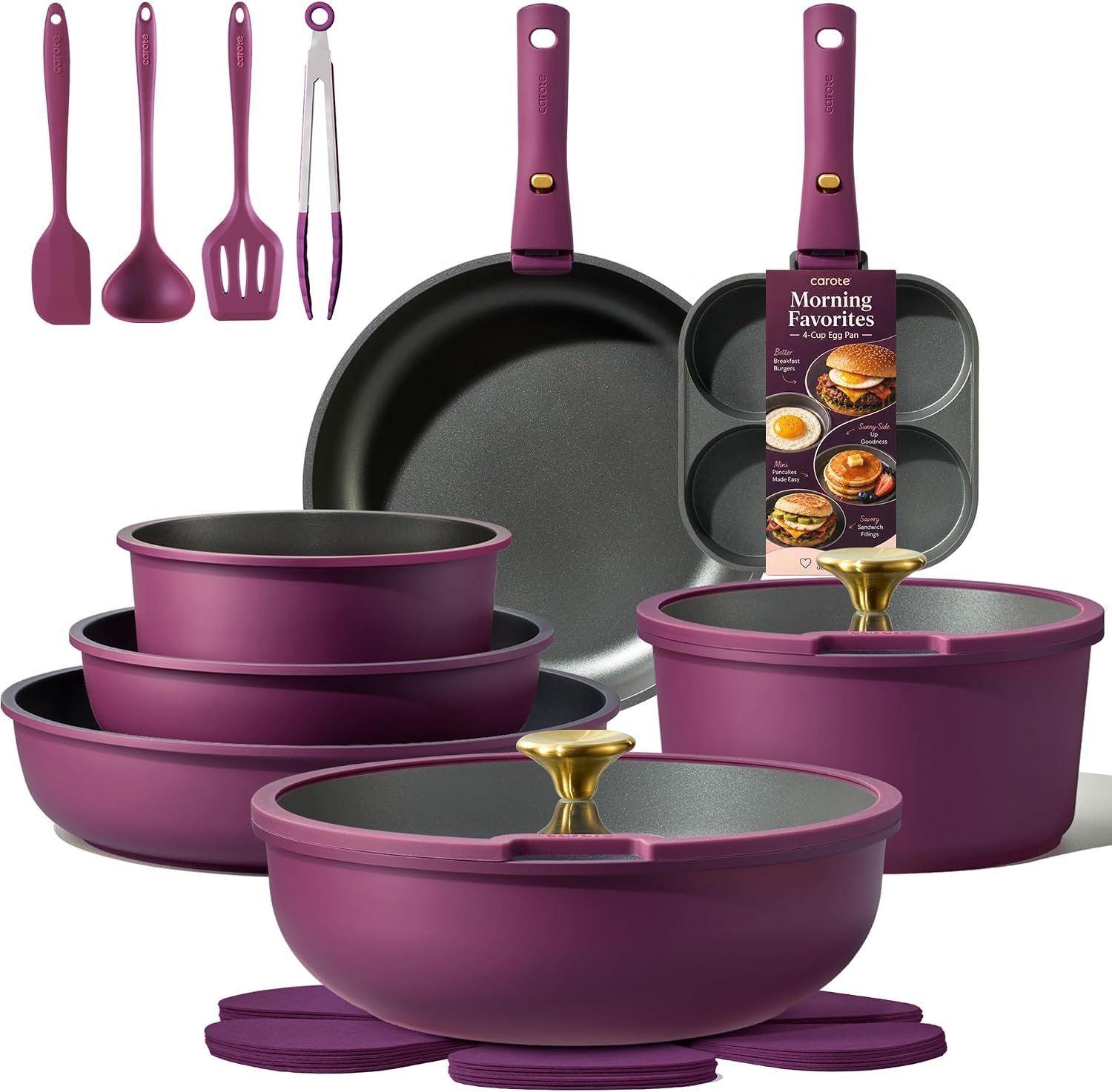 CAROTE 21pcs Pots and Pans Set Non Stick, Detachable Handle Cookware Sets | Ultra Nonstick, Space Saving, Dishwasher & Oven Safe, Non-Toxic Kitchen/Apartment/Camping/RV/ Traveling, Purple