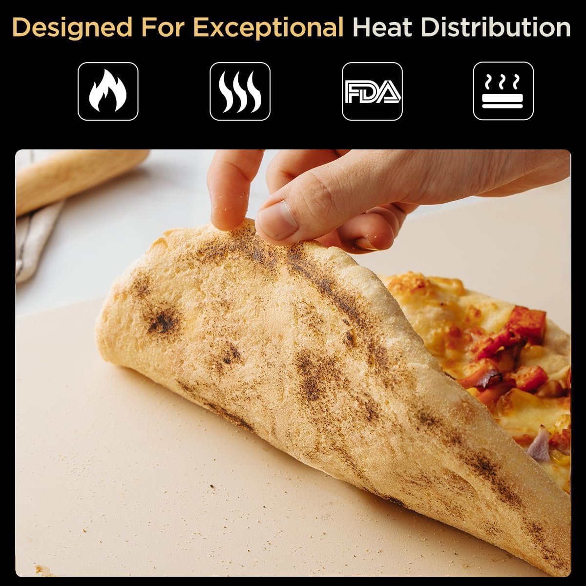 12×12 Inch Cordierite Pizza Stone for Oven and Grill, Heavy Duty Square Baking Pan for Pizza, Bread, and Cookies