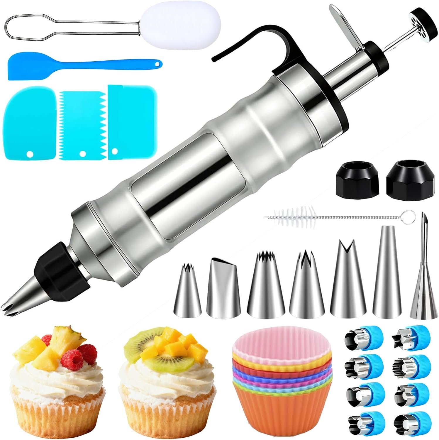 Dessert Decorating Syringe Set, Cake Filling Injector & Frosting Piping Kit | All-in-One Stainless Steel Icing Piping Kit for Cake & Cupcake Decorating. Beginner-Friendly, Leak-Proof & Easy to Clean.