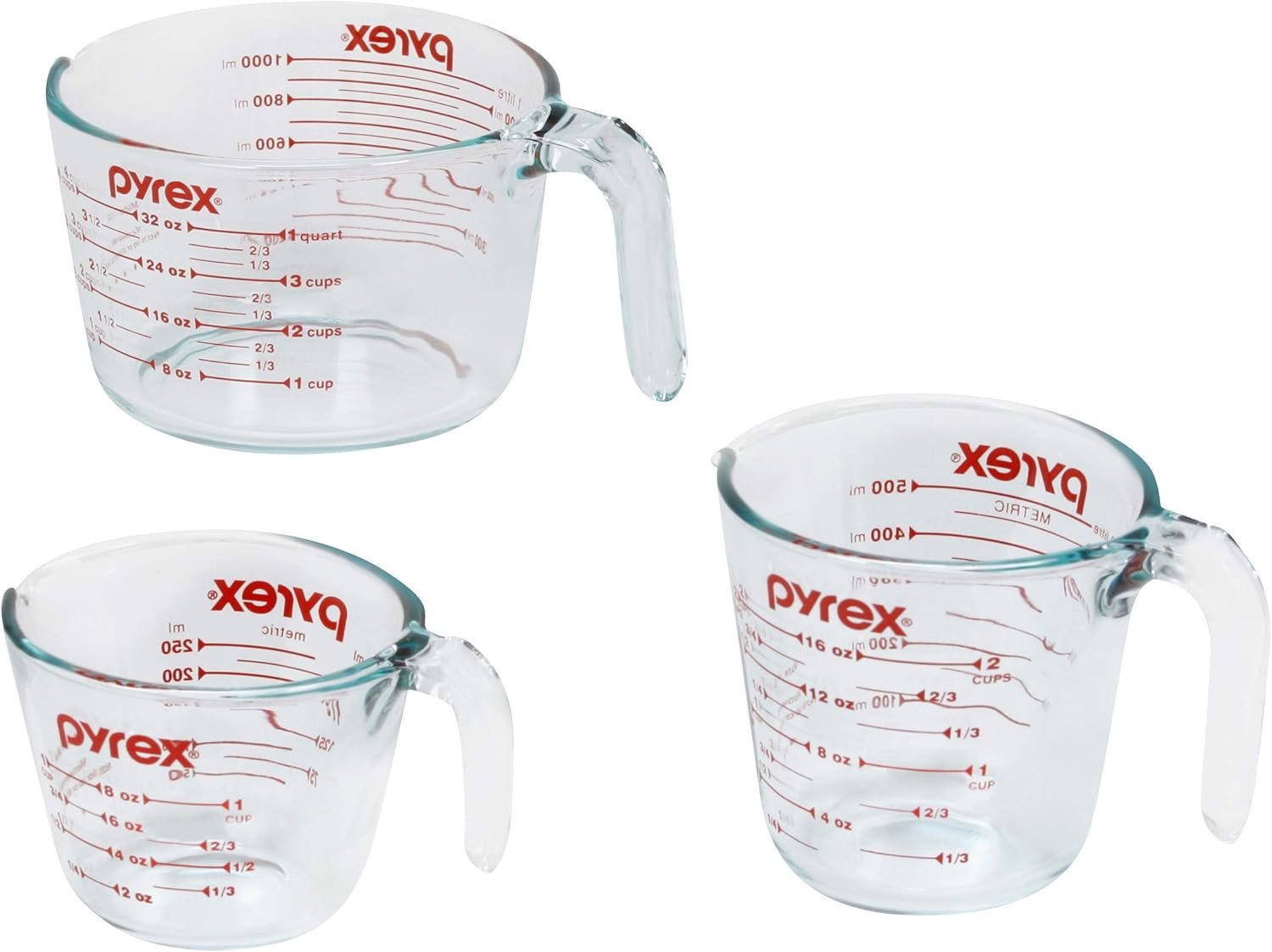 Pyrex Essentials (3-Pack) Glass Measuring Cups Set, (1, 2 & 4 Cup) Measuring Cups For Prepping, Baking and Cooking, Preheated Oven, Dishwasher, Freezer, and Microwave Safe | For prepping, baking and cooking, preheated oven, dishwasher, freezer, and microwave safe