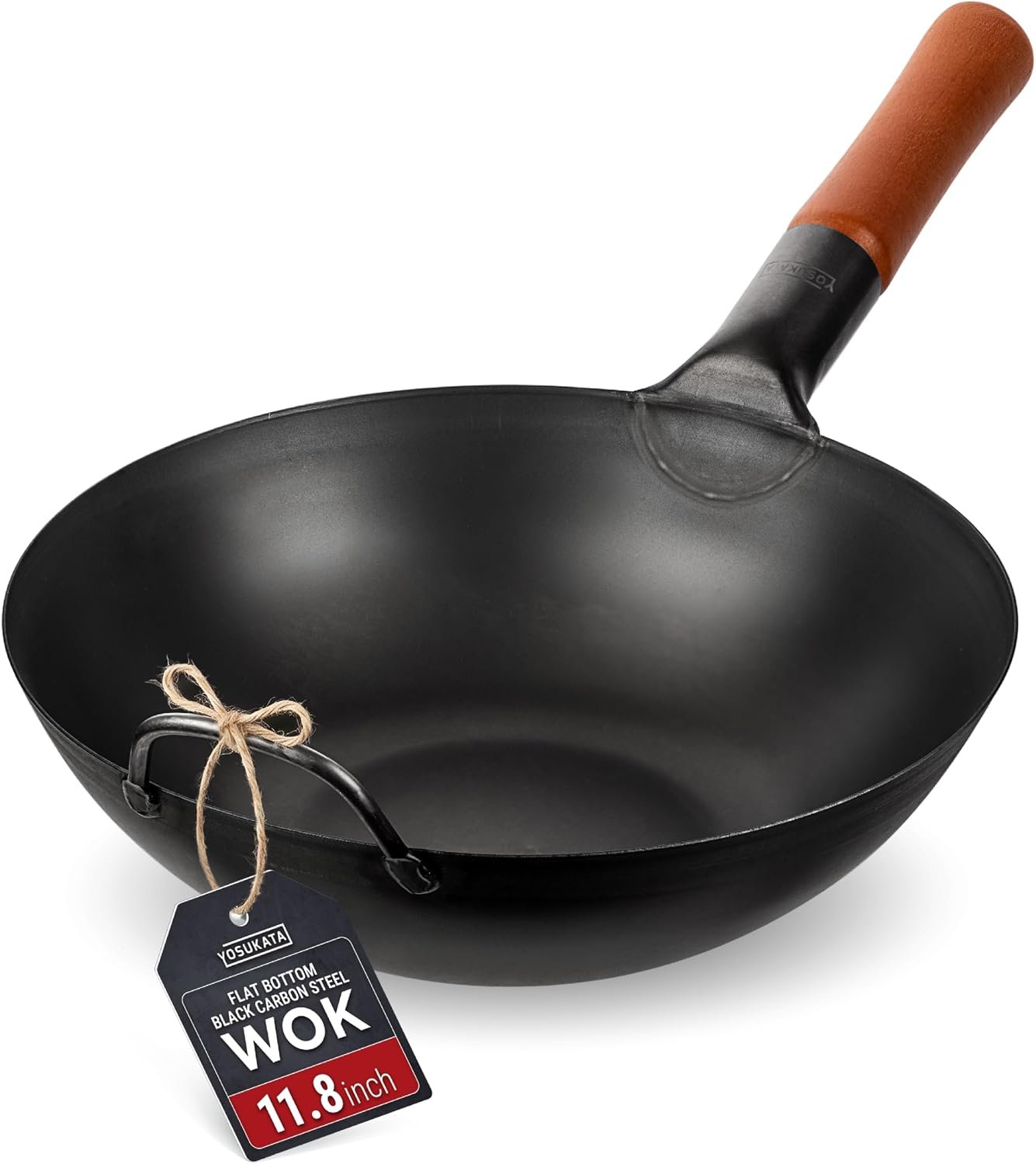 YOSUKATA 11.8″ Carbon Steel Wok Pan – Pre-Seasoned Flat Bottom Pow Wok for Stir Fry, BBQ, Grill & Camping – Traditional Japanese Chinese Cookware – Compatible with Induction, Electric, Gas, Open Fire