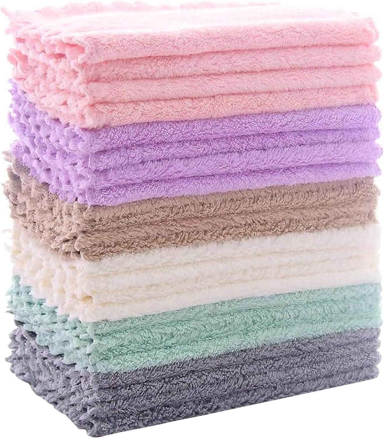 24 Pack Kitchen Dishcloths – Does Not Shed Fluff – Reusable Dish Towels, Dish cloths, Super Absorbent Coral Fleece Cleaning Cloths, Nonstick Oil Washable Fast Drying, 7 x 9 Inch (Multicolor) | Reusable Coral Fleece Cloths Washable Fast Drying and Easy to Clean for Dishwashing Kitchen Counters and Everyday Wiping