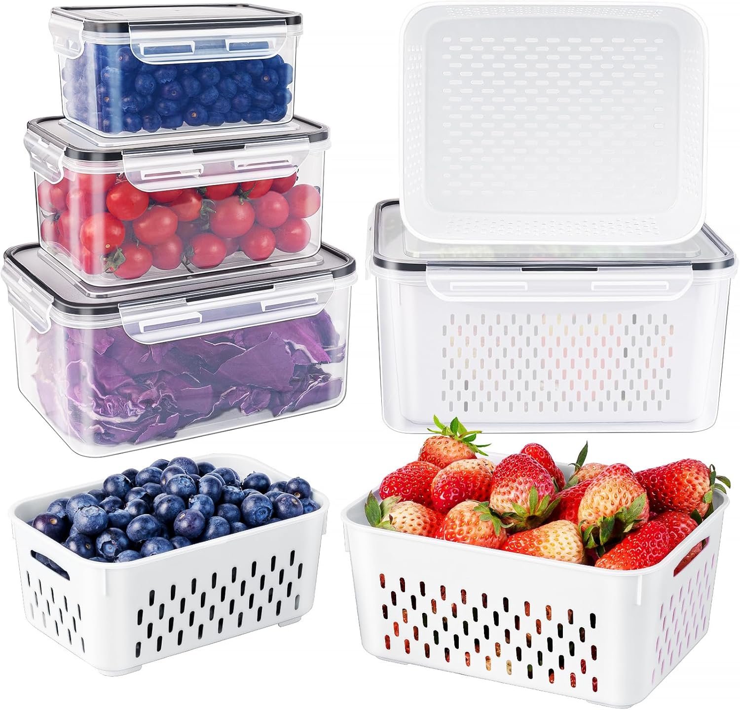 Freshmage Fruit Storage Containers for Fridge with Removable Colander, Airtight Food Storage Container, Dishwasher Safe Produce Saver for Refrigerator, Keep Berry Fruit Fresh Longer 4 pcs Small Clear | Airtight Food Storage Container Dishwasher Safe Produce Saver for Refrigerator Keep Berry Fruit Fresh Longer Small Clear