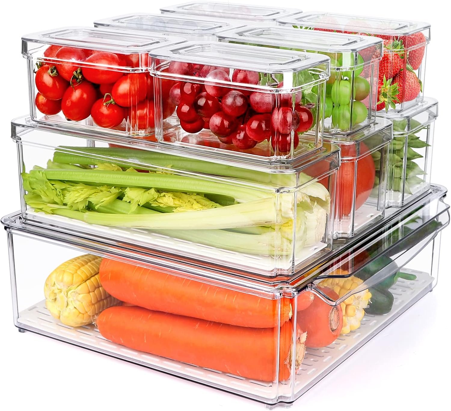 10 Pack Stackable Fridge Organizers and Storage Bins with Lids for Kitchen | PBA-Free Refrigerator Pantry Organizer Bins, Clear Plastic Food Storage Bins for Cabinets, Fruits, Vegetables, Cereals
